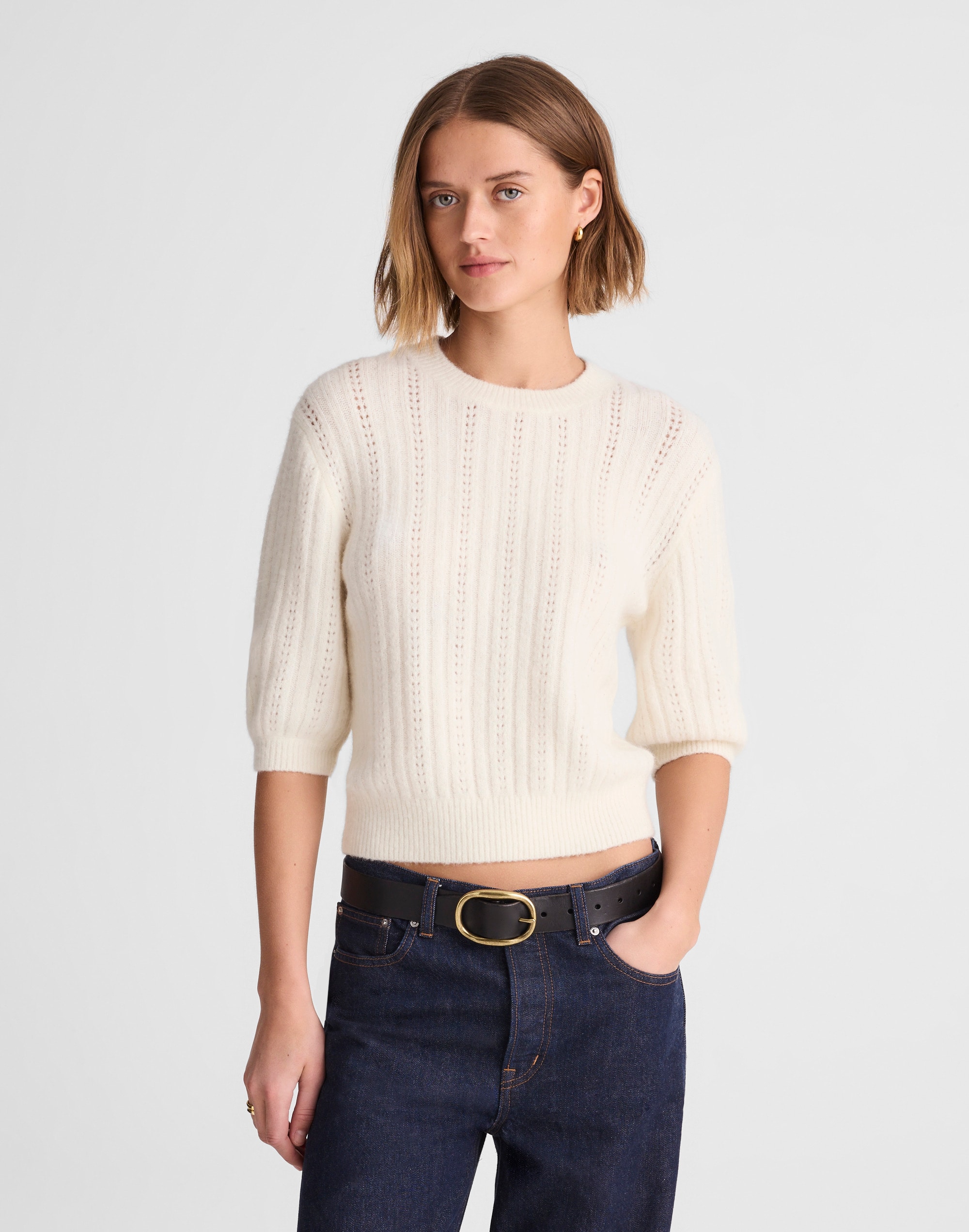 Madewell Cloudsoft Short-sleeve Sweater Tee In Brown