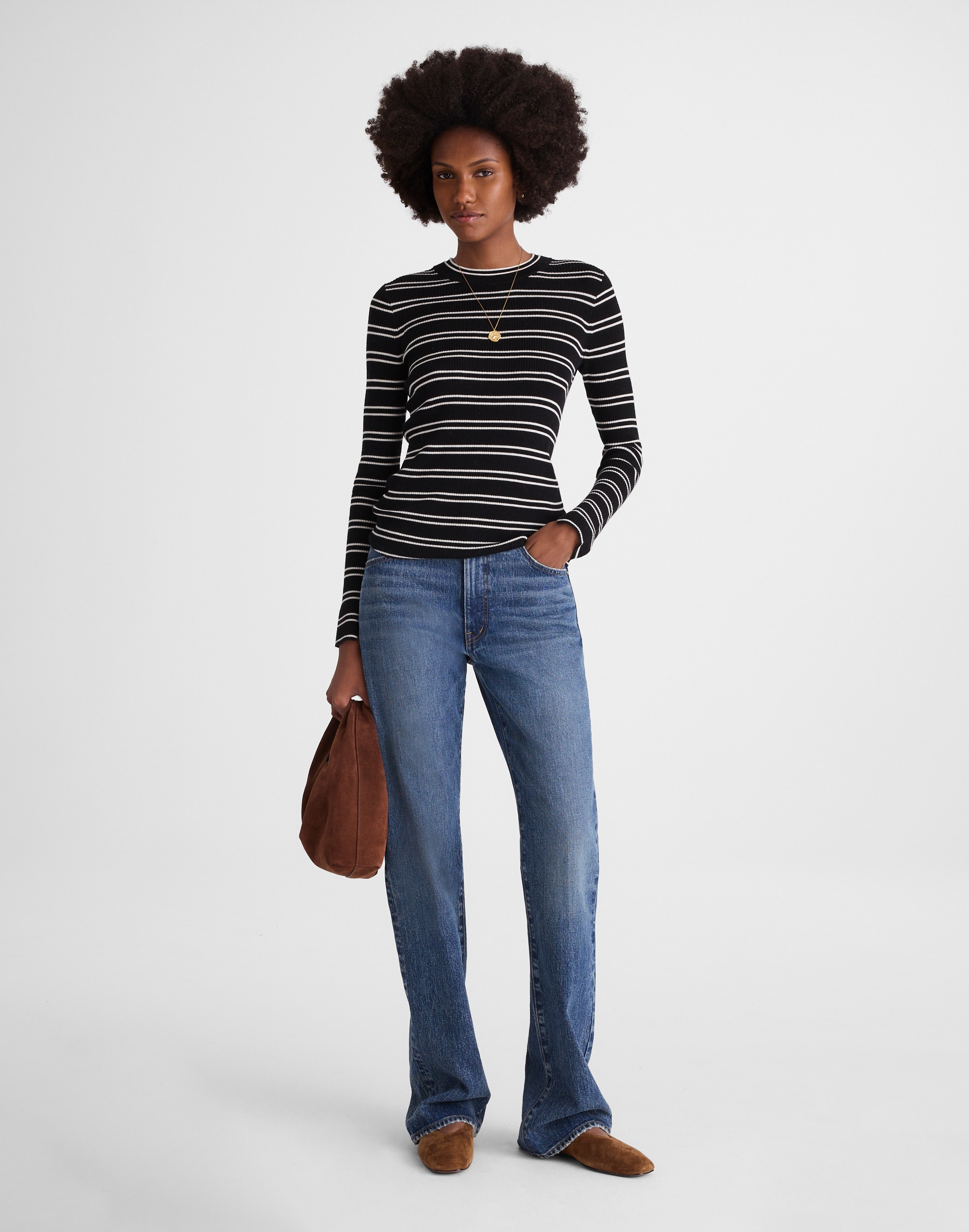 Madewell Slit-sleeve Crewneck Sweater In Multi