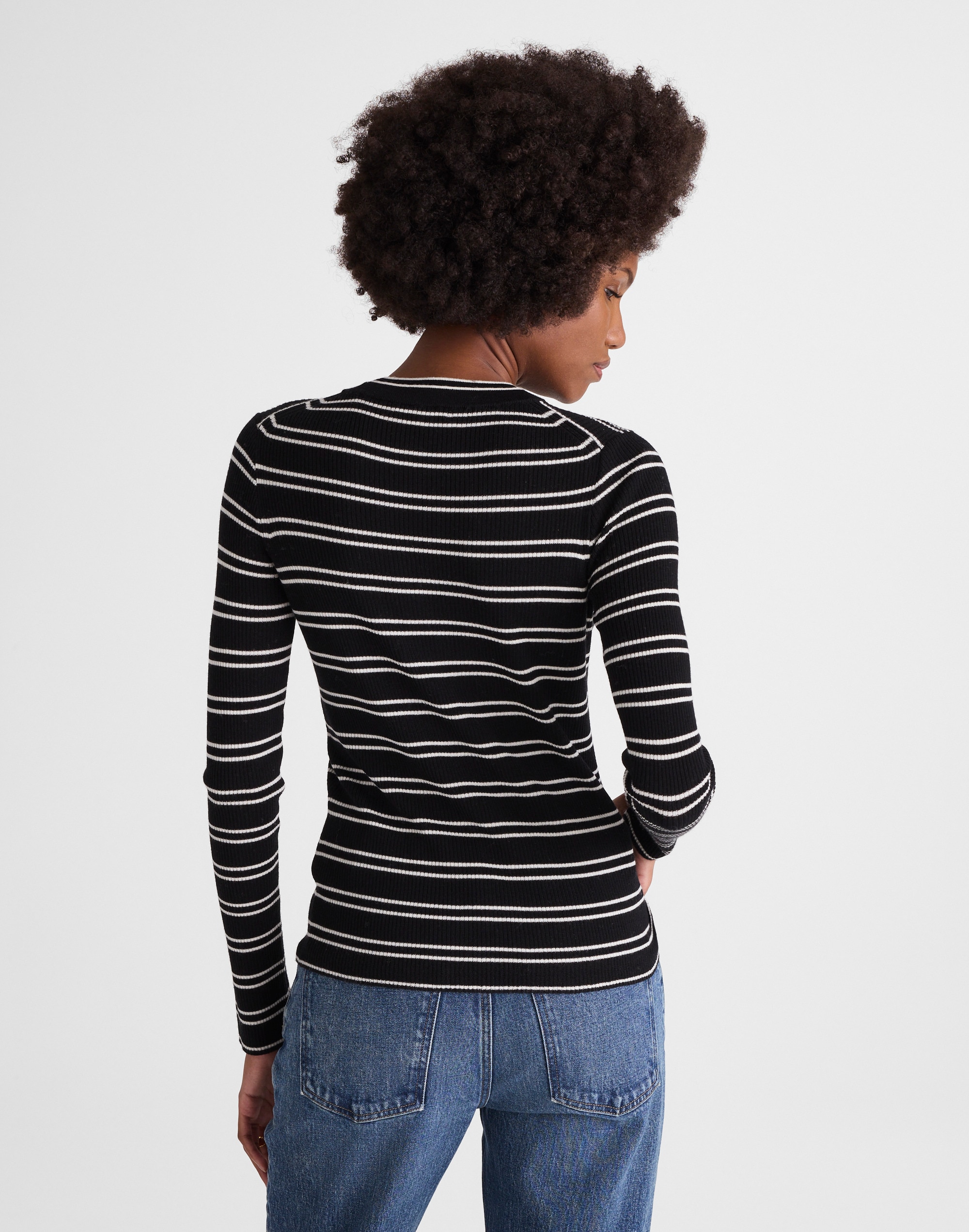 Slit-Sleeve Crewneck Sweater Stripe