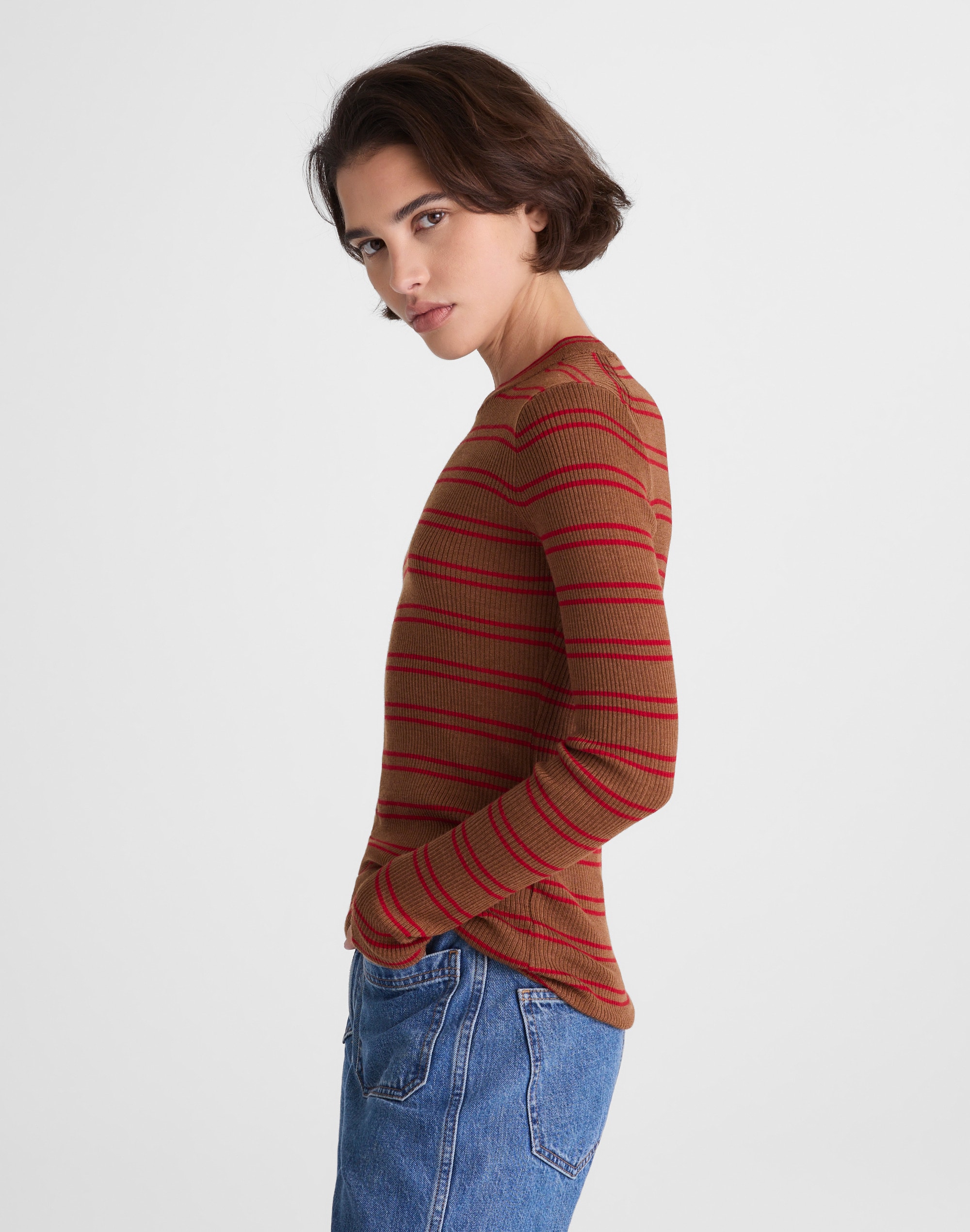Double Layered Crewneck in Merino-Silk Blend