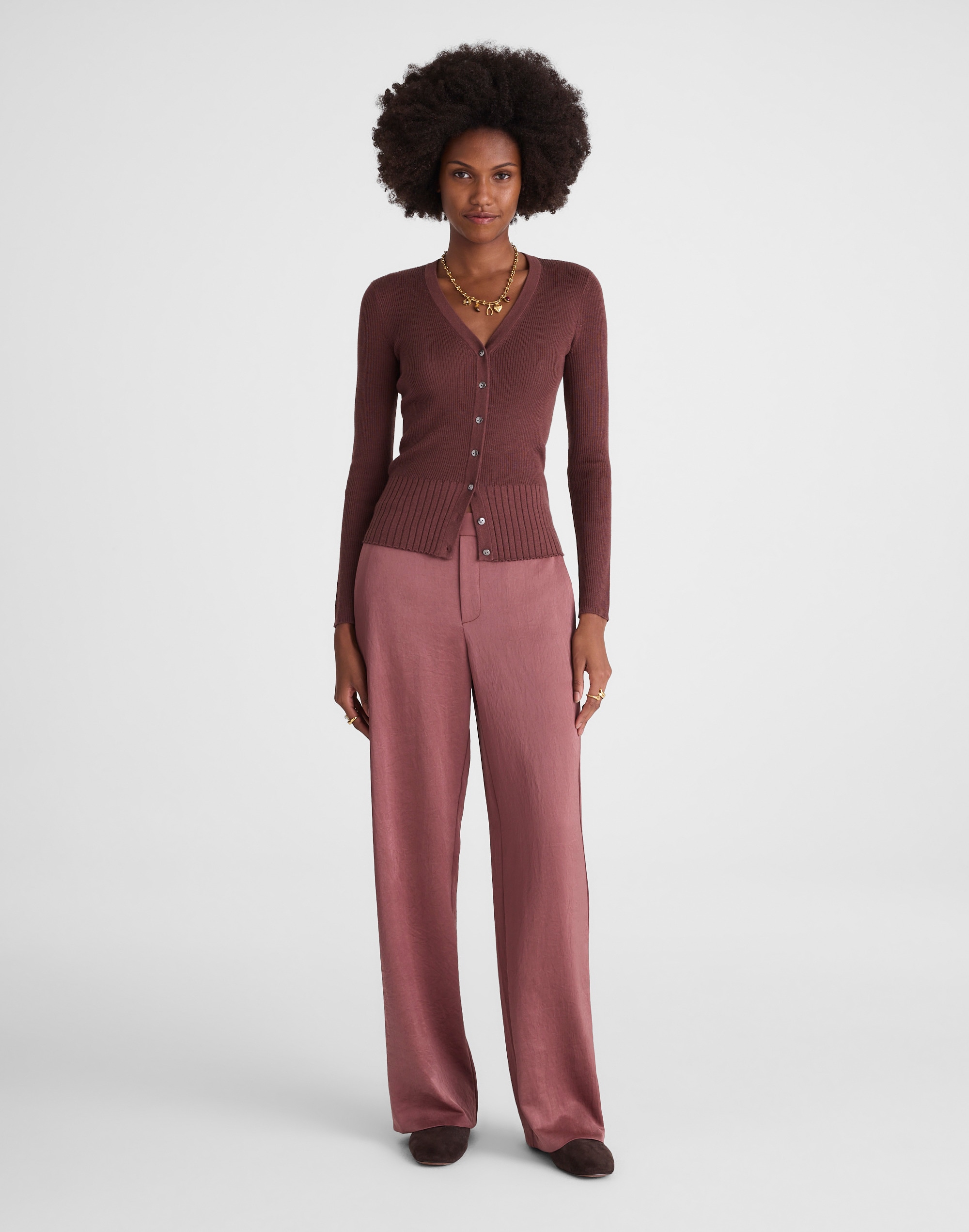 Madewell V-neck Cardigan In Burgundy