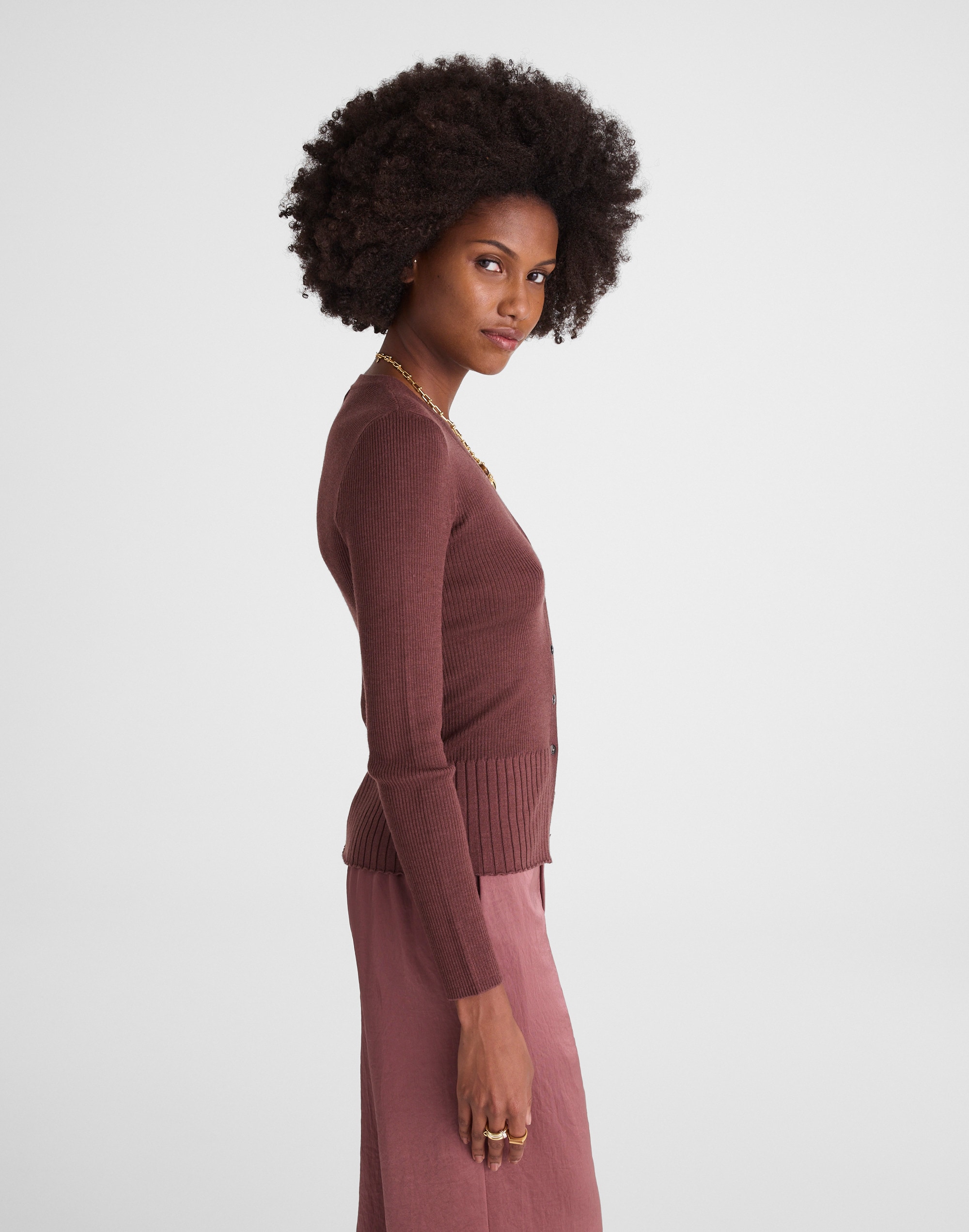 V-Neck Cardigan in Merino-Silk Blend