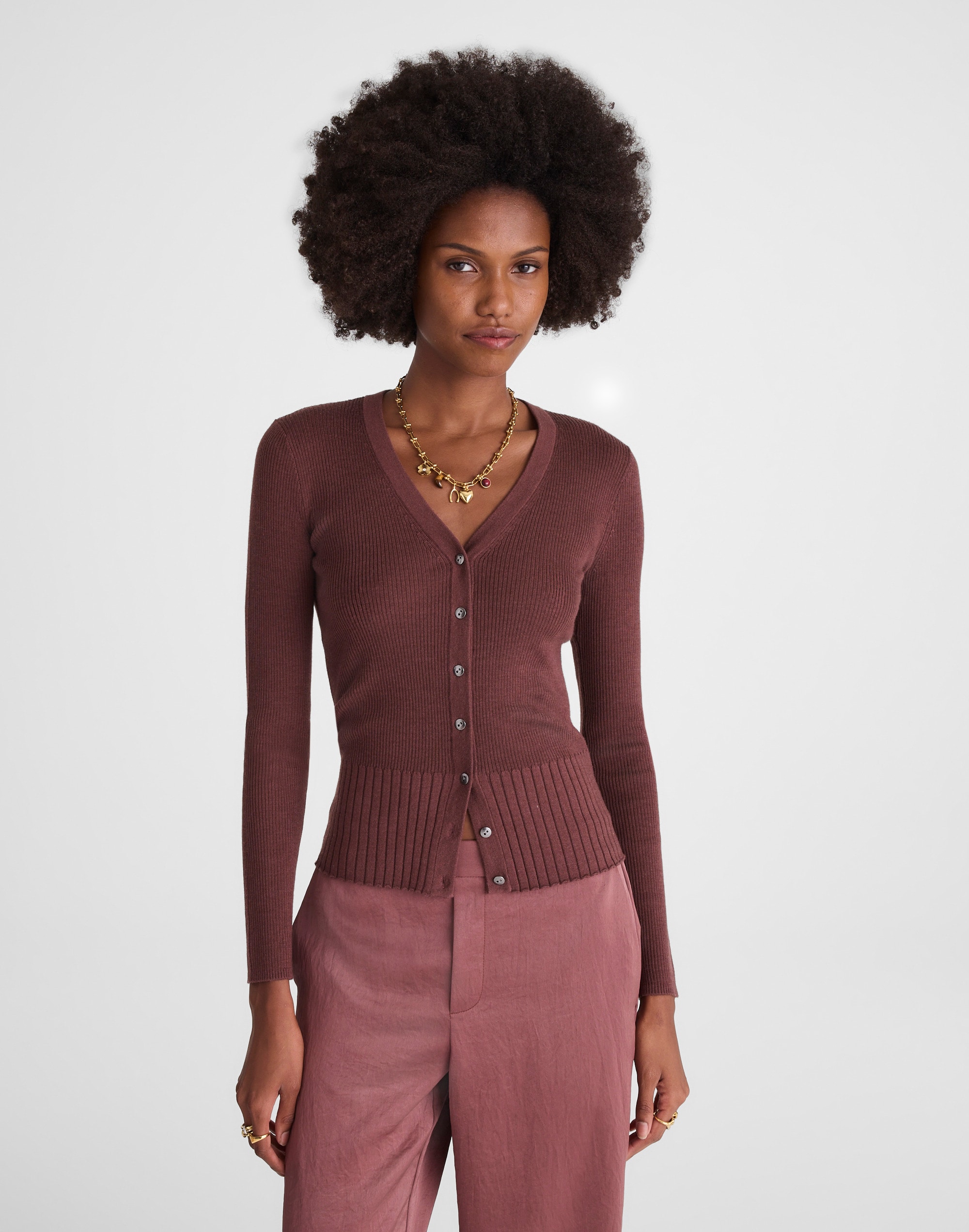 Madewell V-neck Cardigan In Burgundy