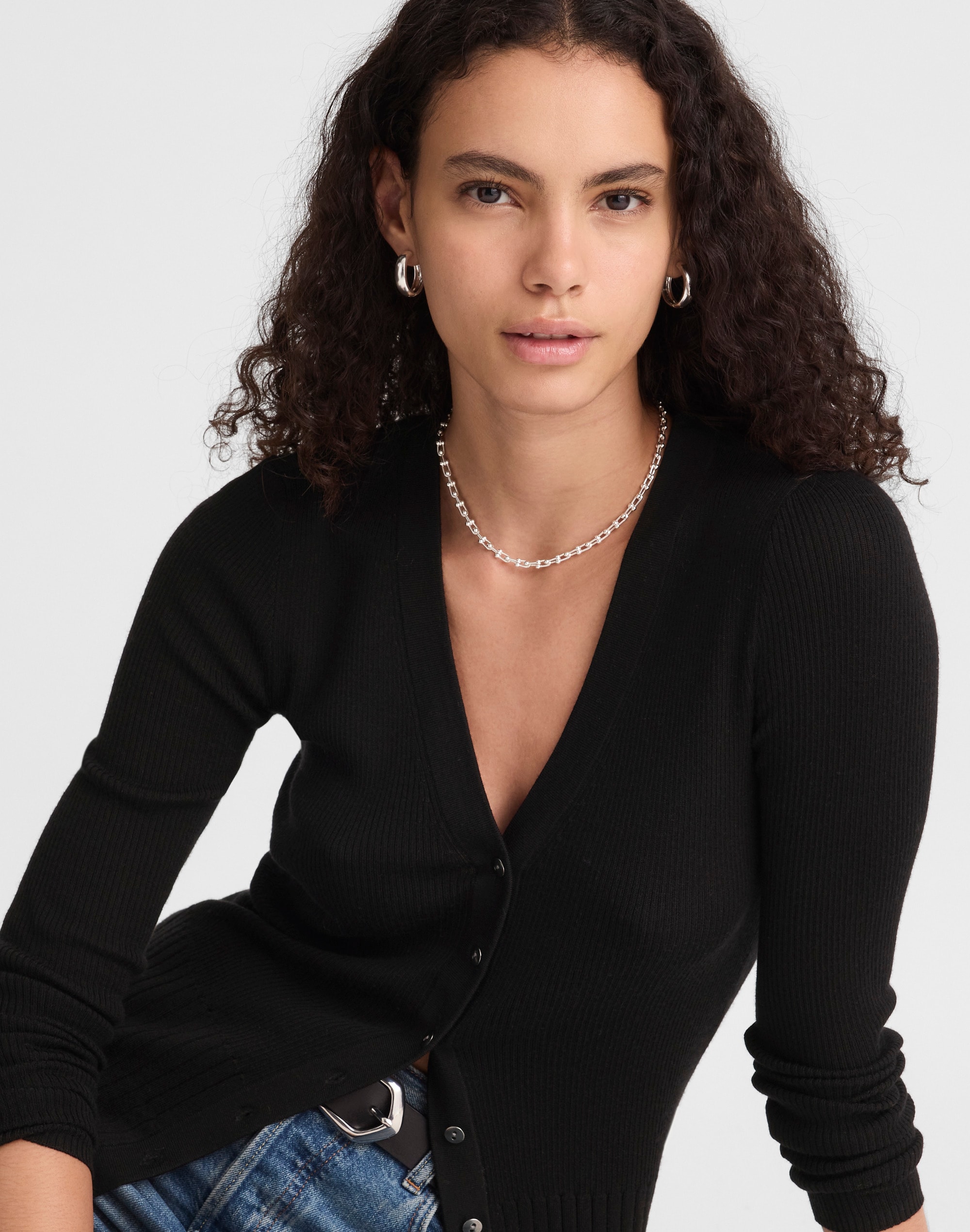 V-Neck Cardigan in Merino-Silk Blend