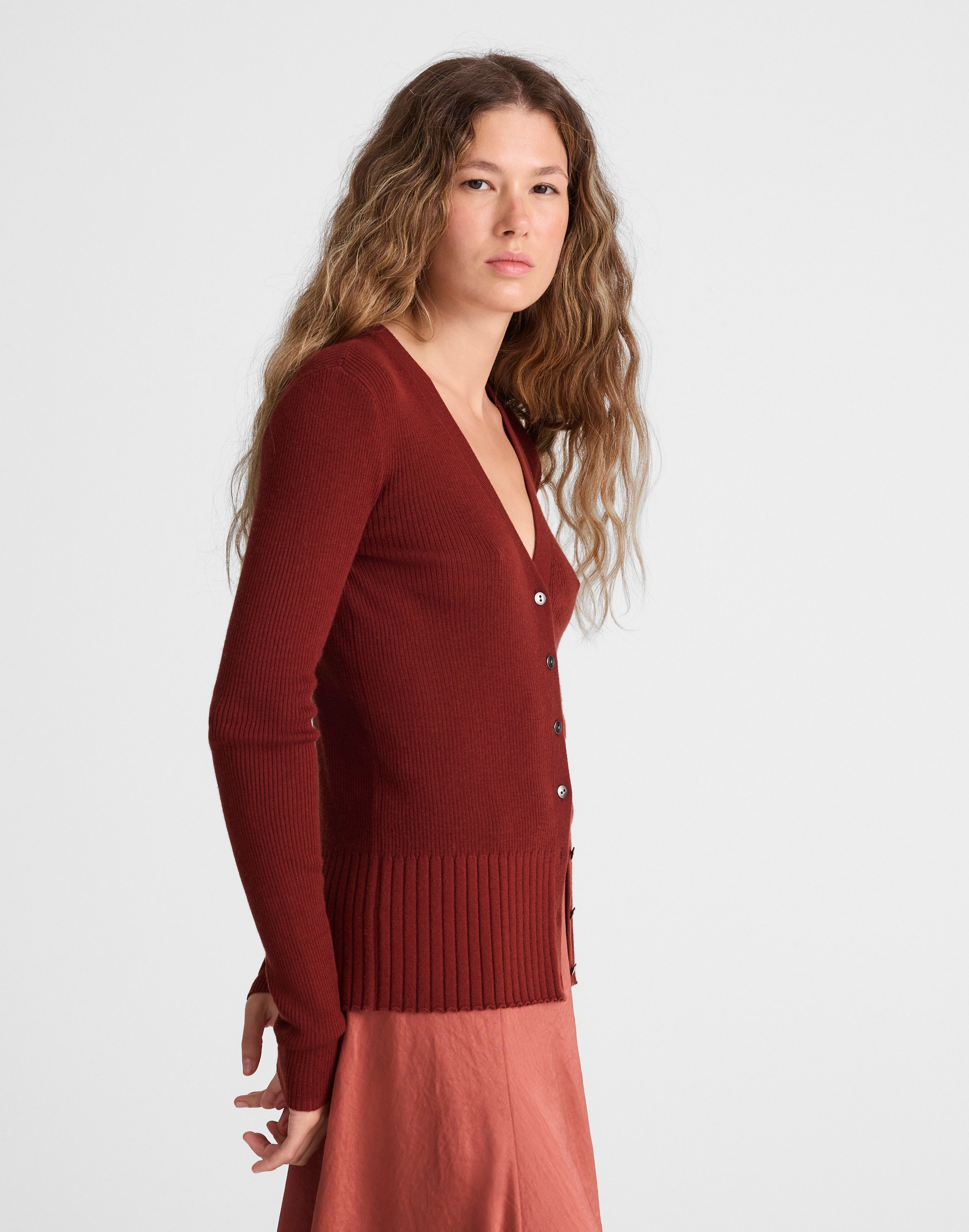 V-Neck Cardigan in Merino-Silk Blend
