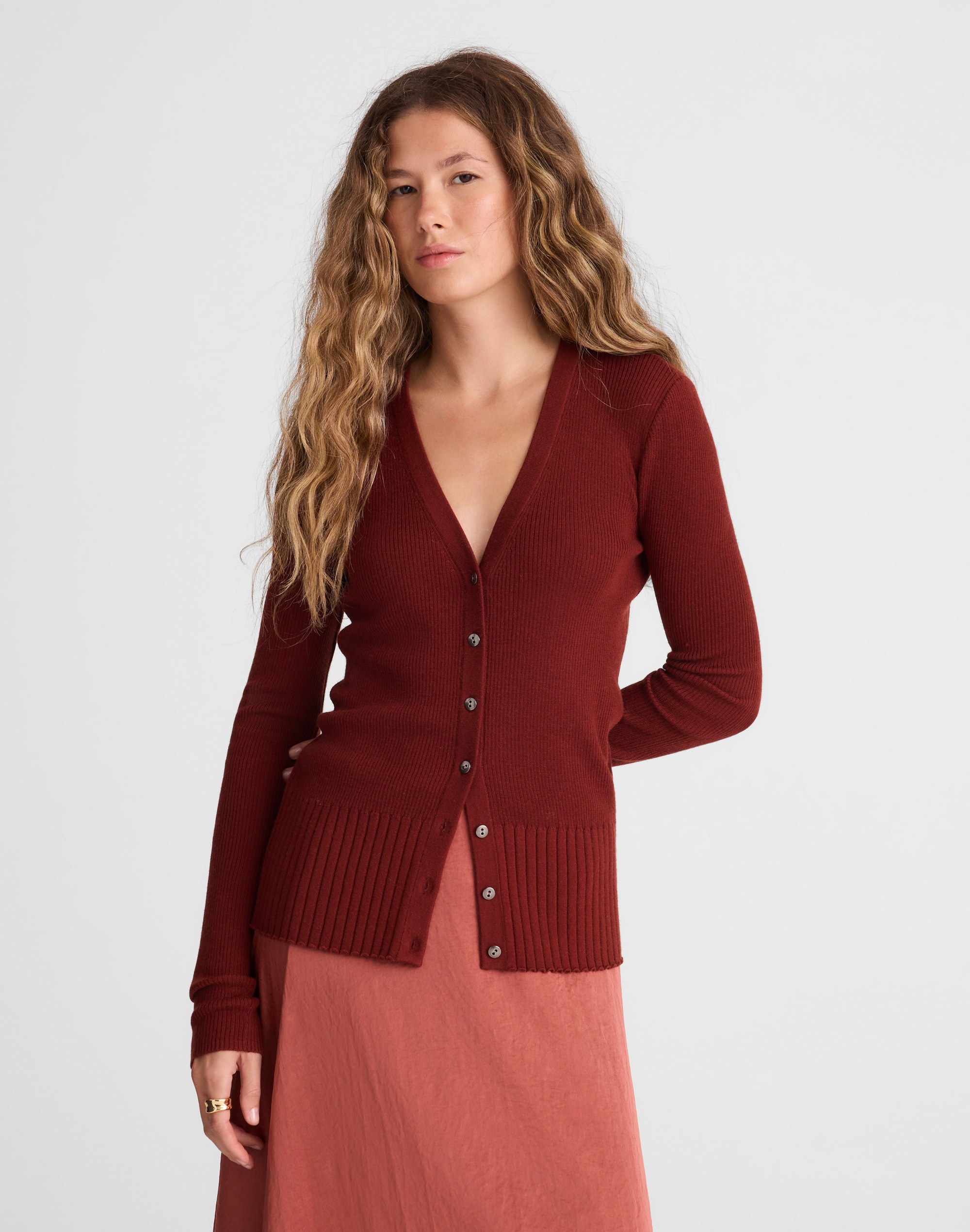 V-Neck Cardigan in Merino-Silk Blend