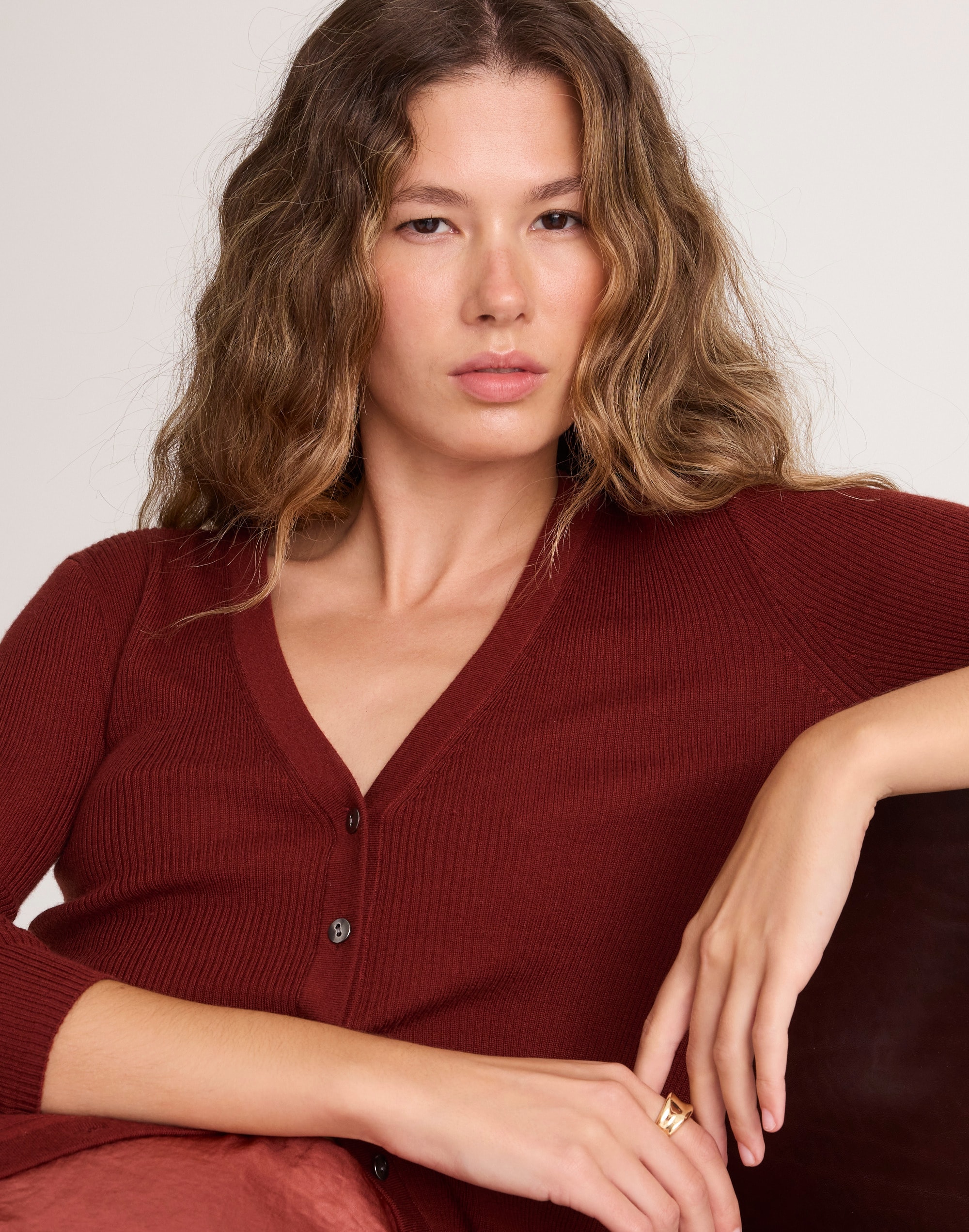 V-Neck Cardigan in Merino-Silk Blend