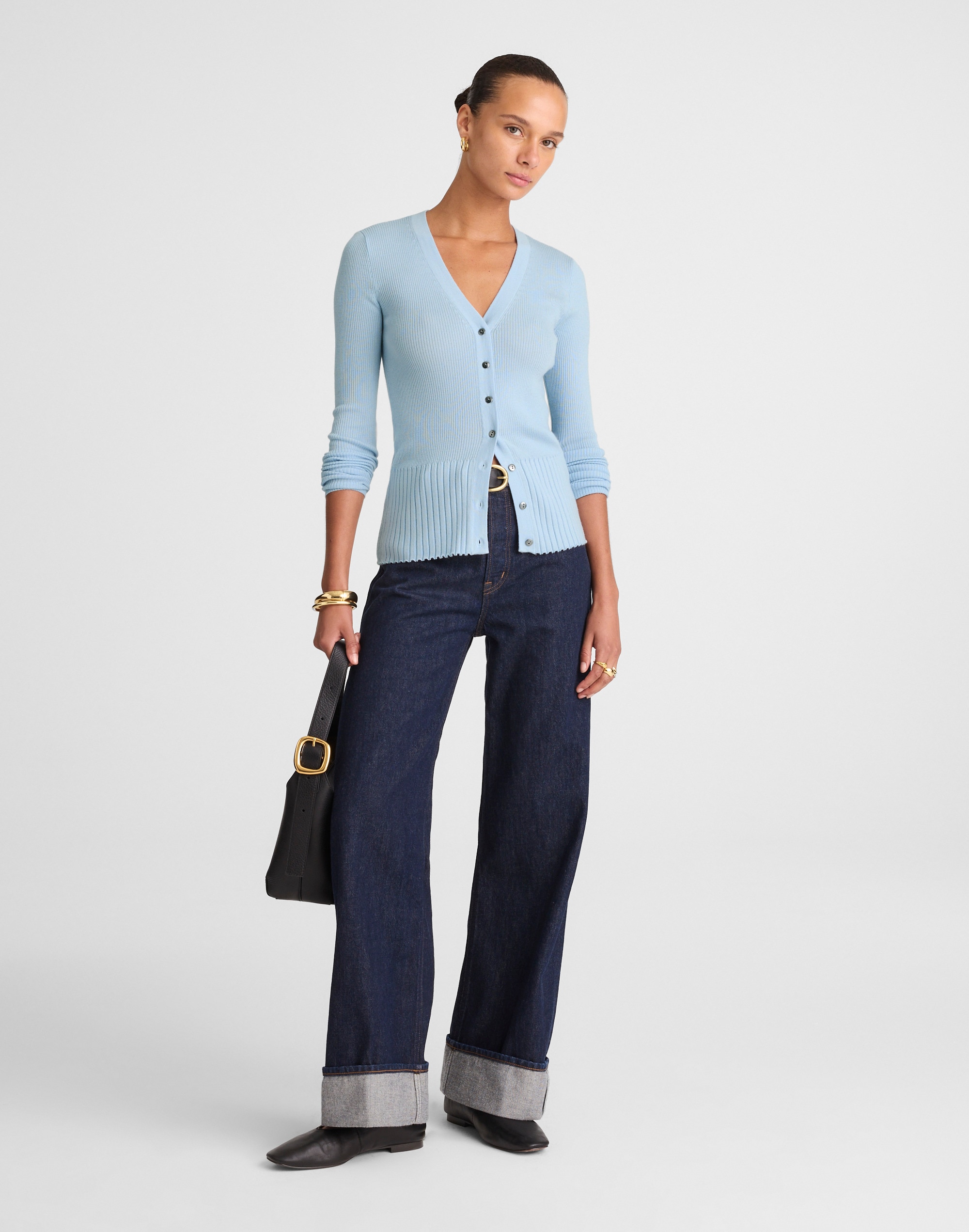 V-Neck Cardigan in Merino-Silk Blend