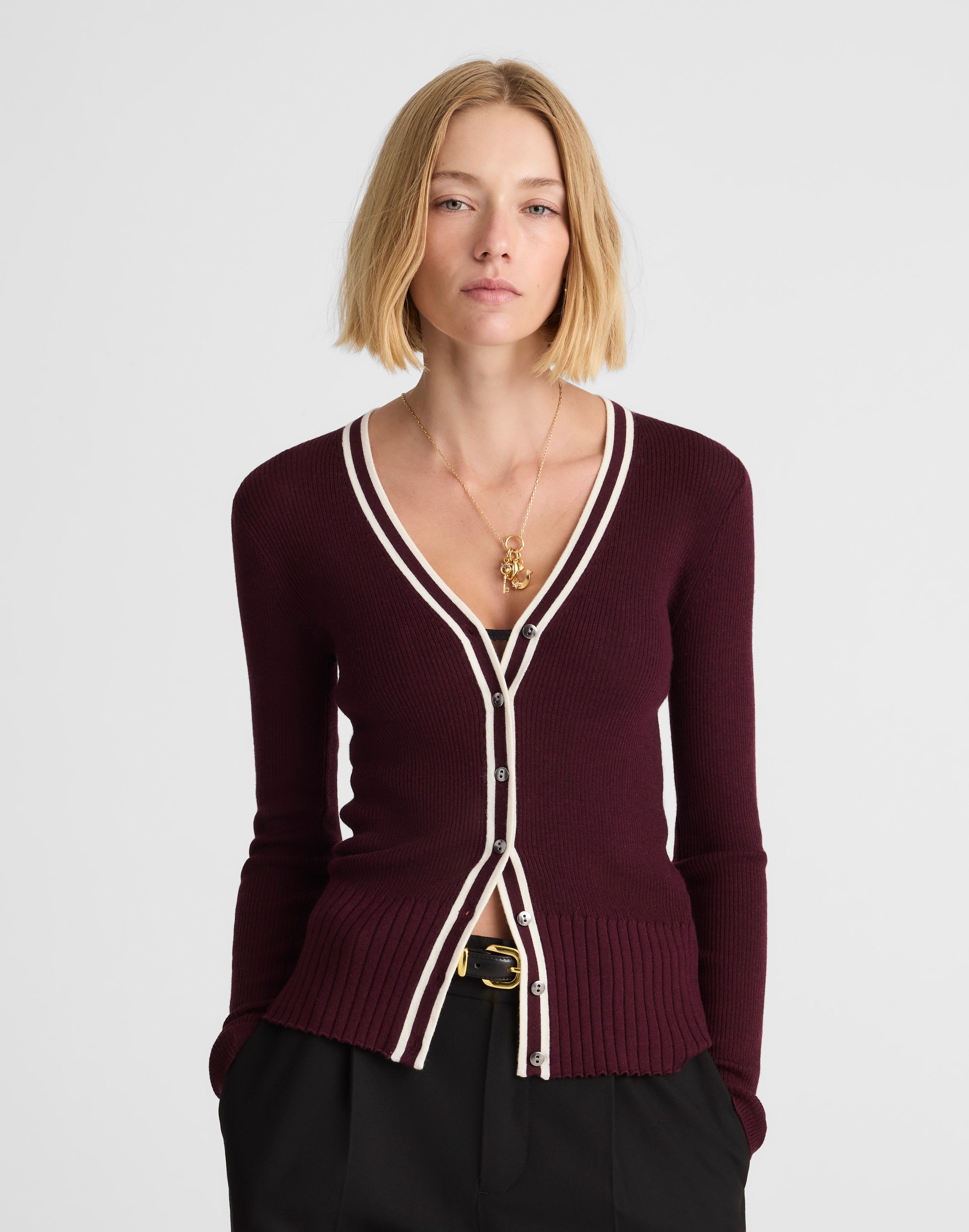 V-Neck Cardigan in Merino-Silk Blend