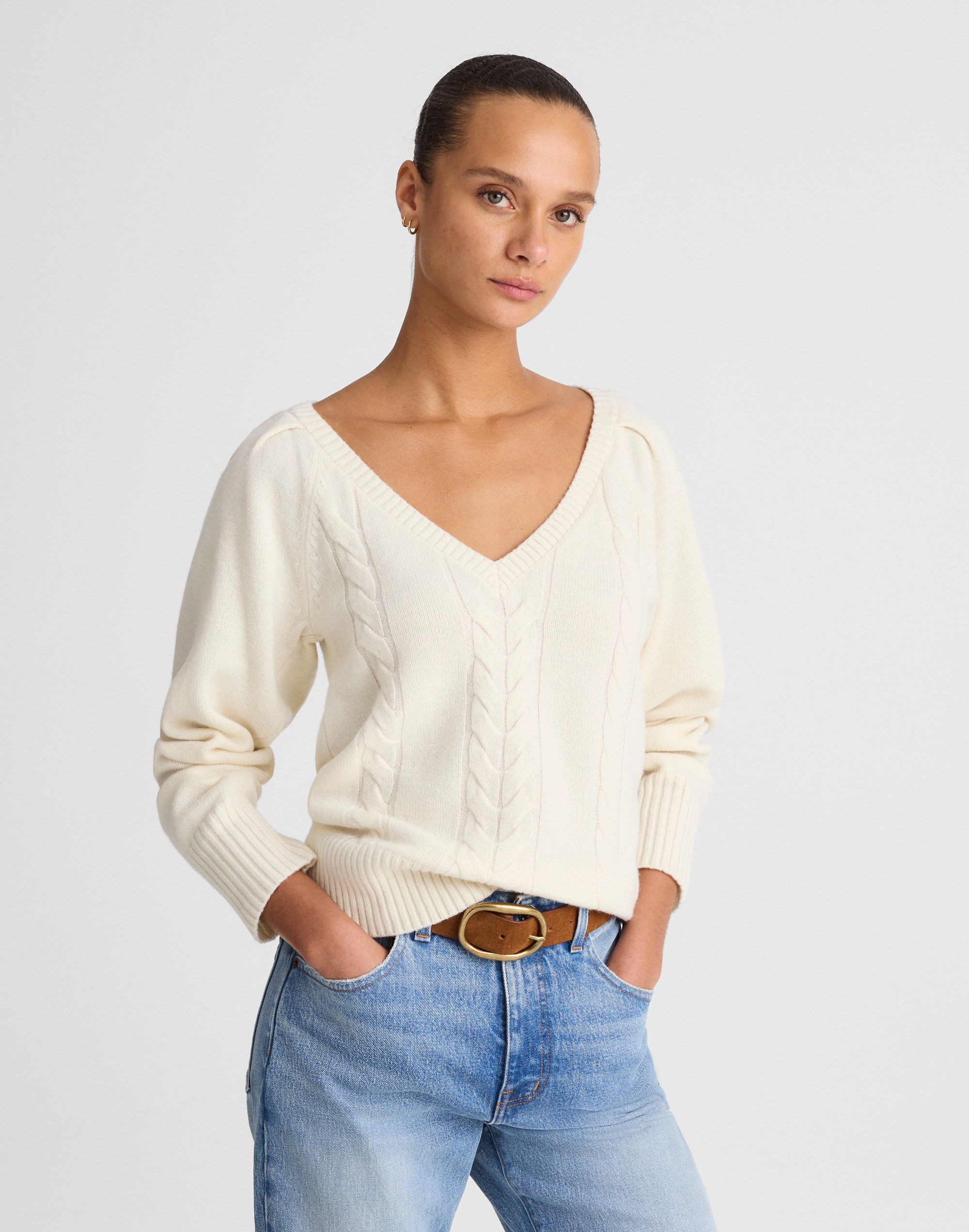Madewell V-neck Merino Wool Sweater In Neutral