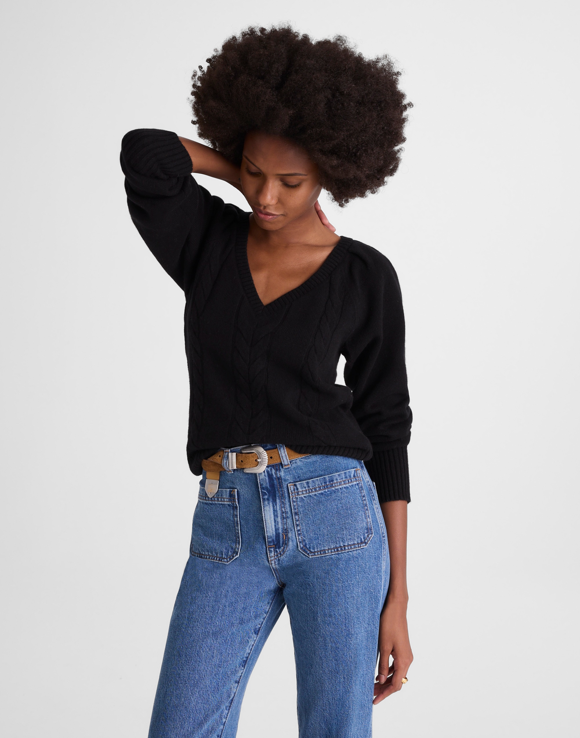 Madewell V-neck Pullover Sweater In Black