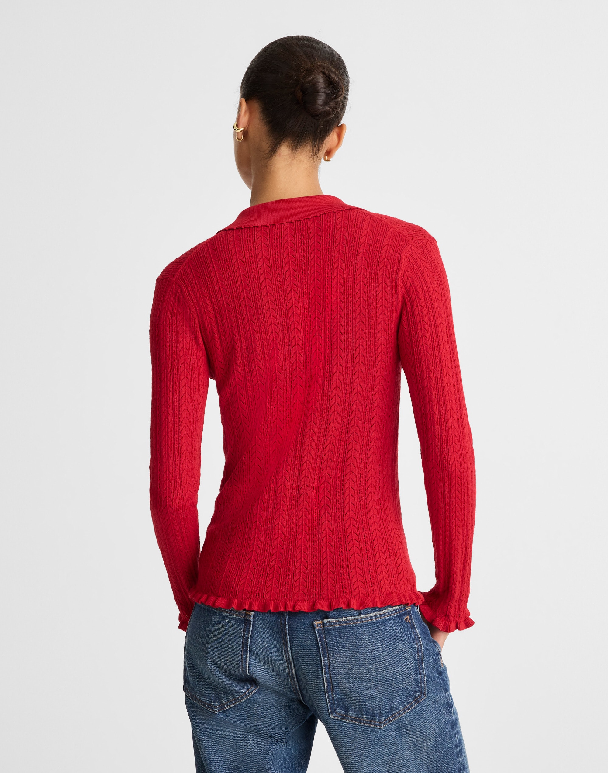 Ruffle-Trim Pointelle Cardigan