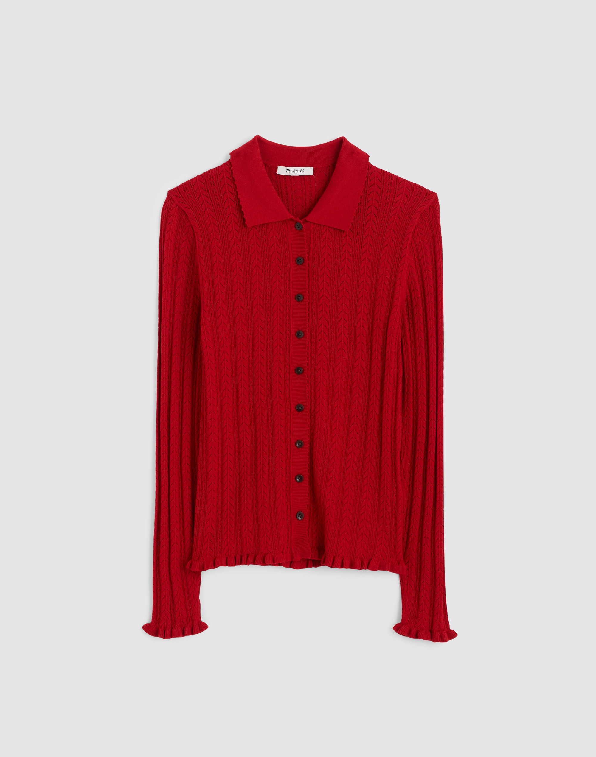 Ruffle-Trim Pointelle Cardigan