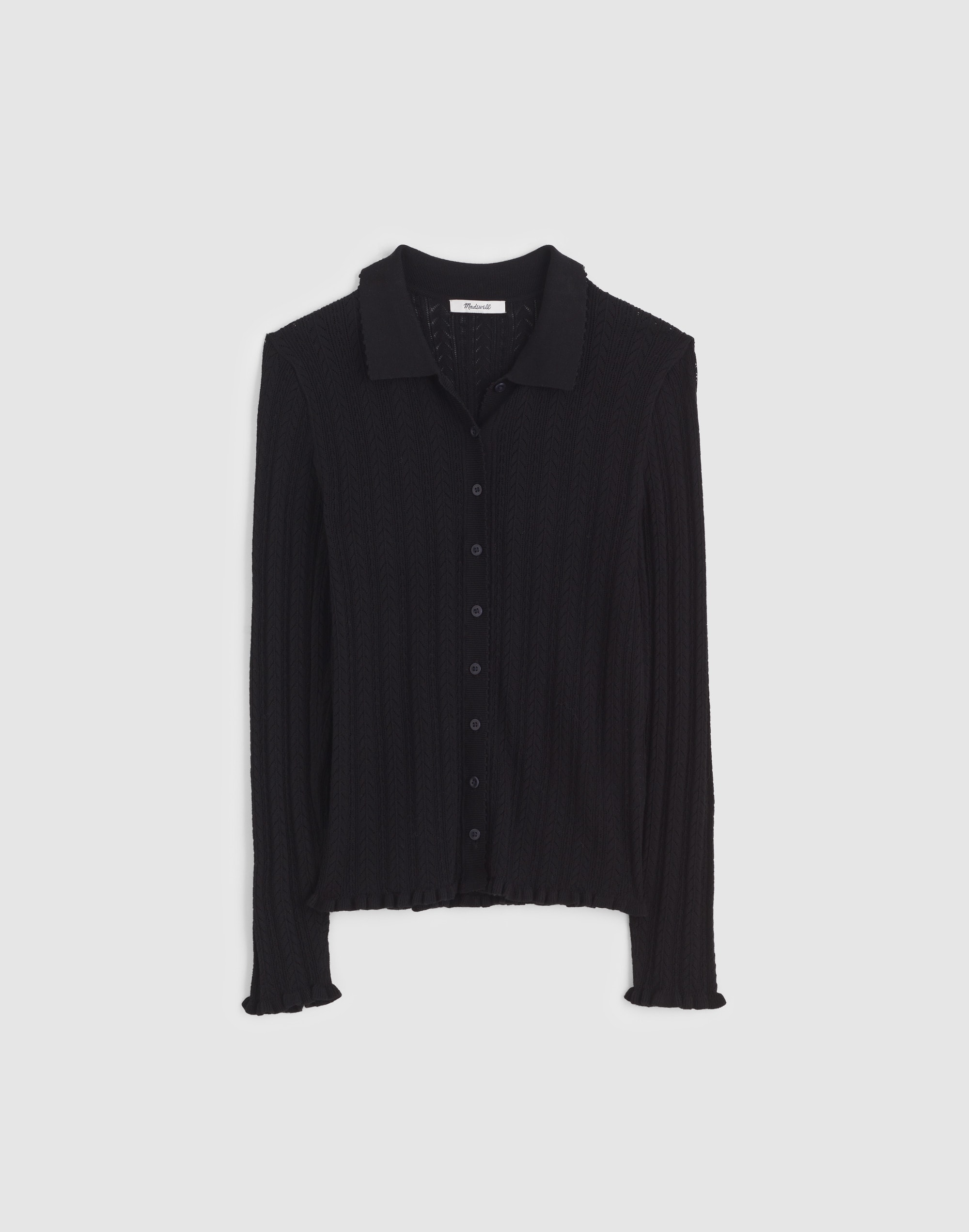 Madewell Ruffle-trim Pointelle Cardigan In Black