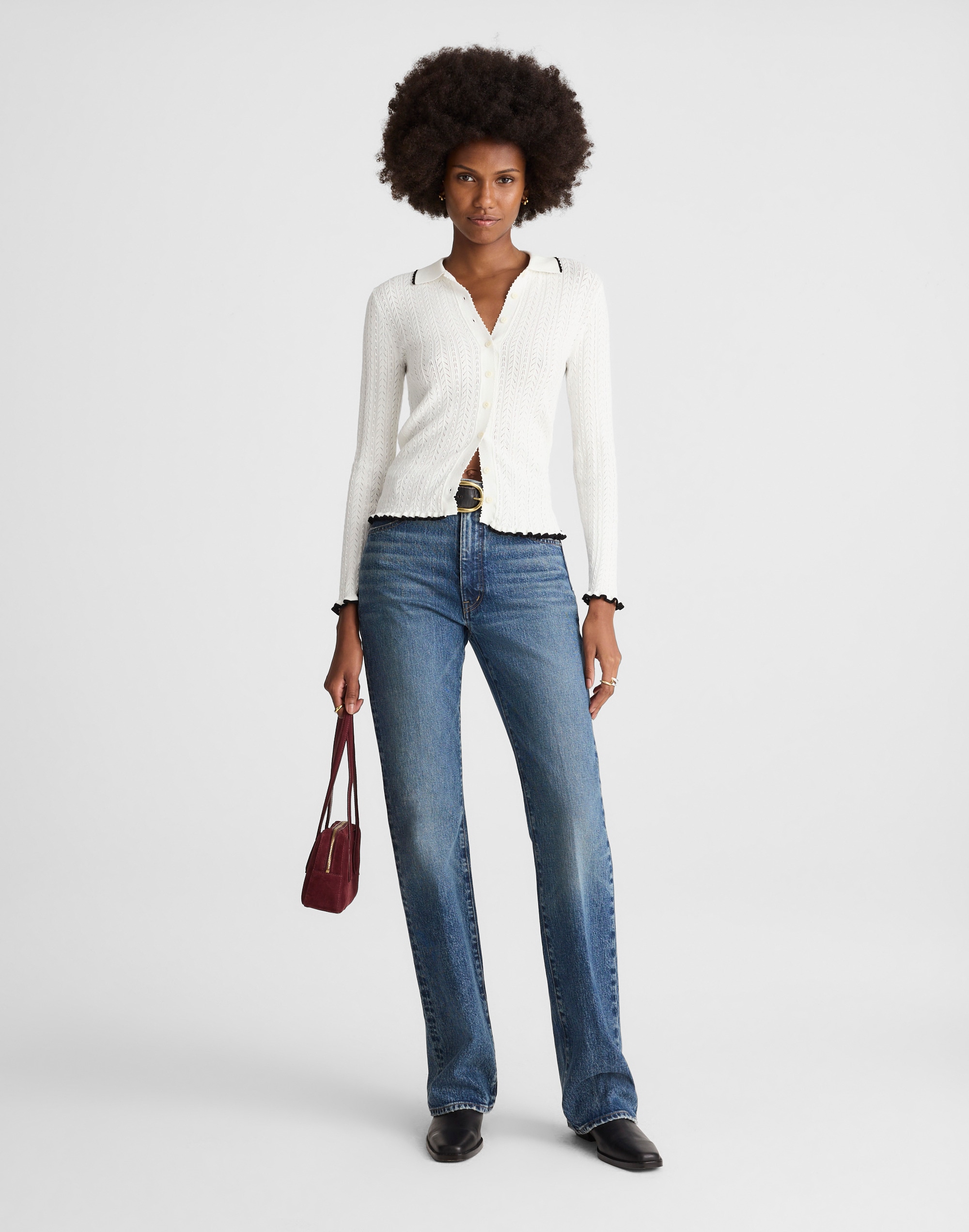 Madewell Ruffle-trim Pointelle Cardigan In White