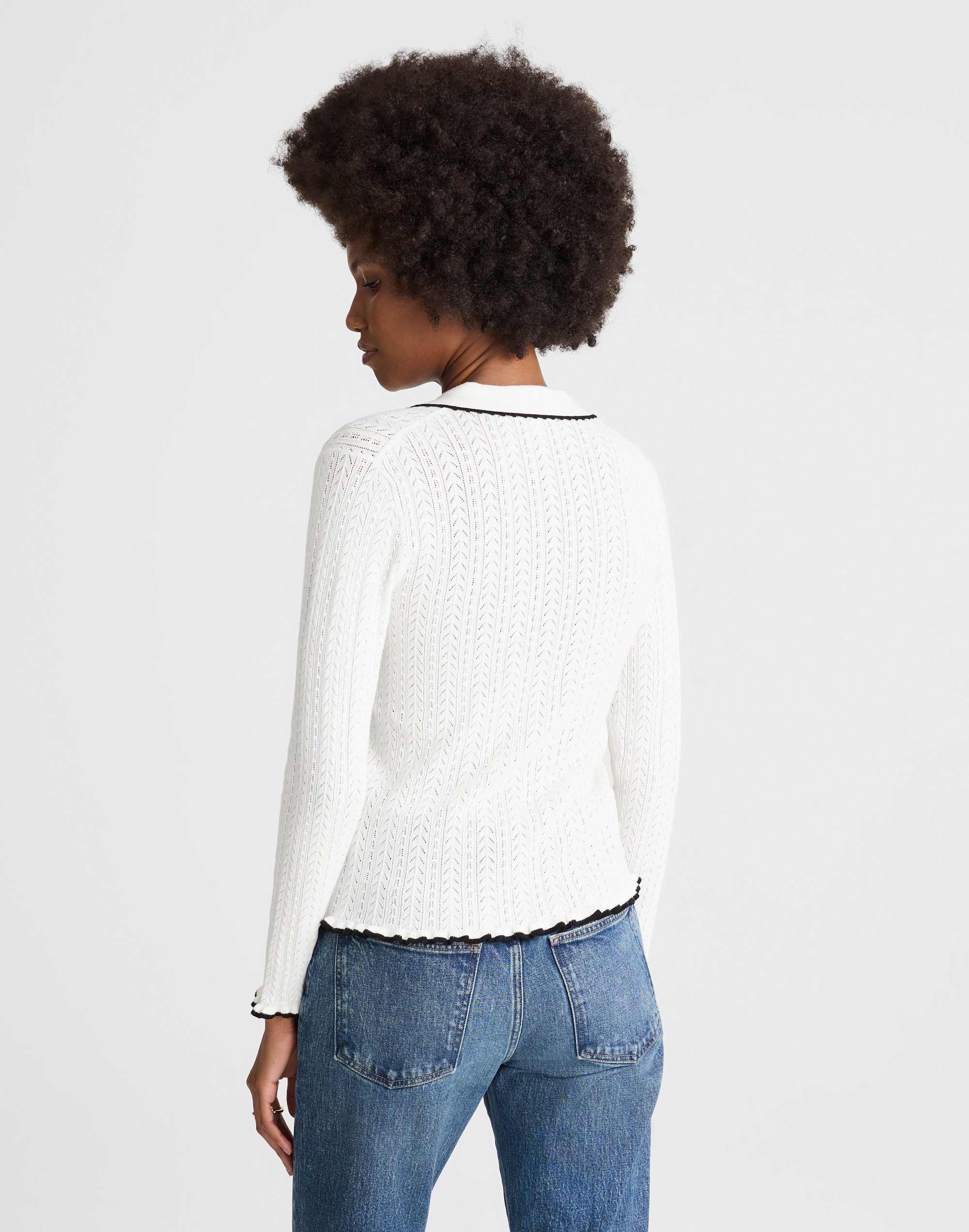 Ruffle-Trim Pointelle Cardigan