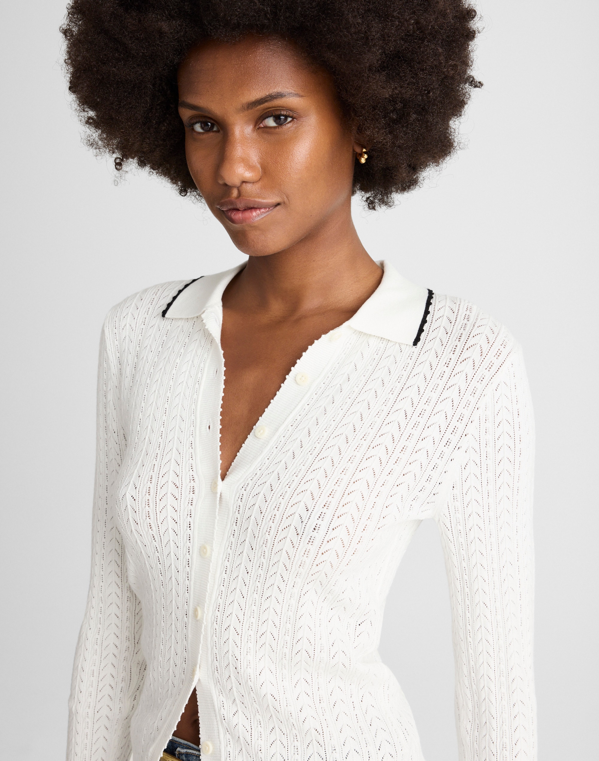 Ruffle-Trim Pointelle Cardigan
