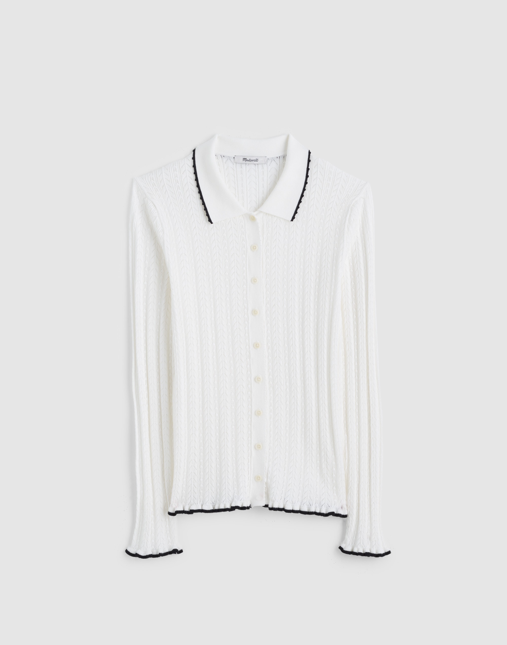 Ruffle-Trim Pointelle Cardigan