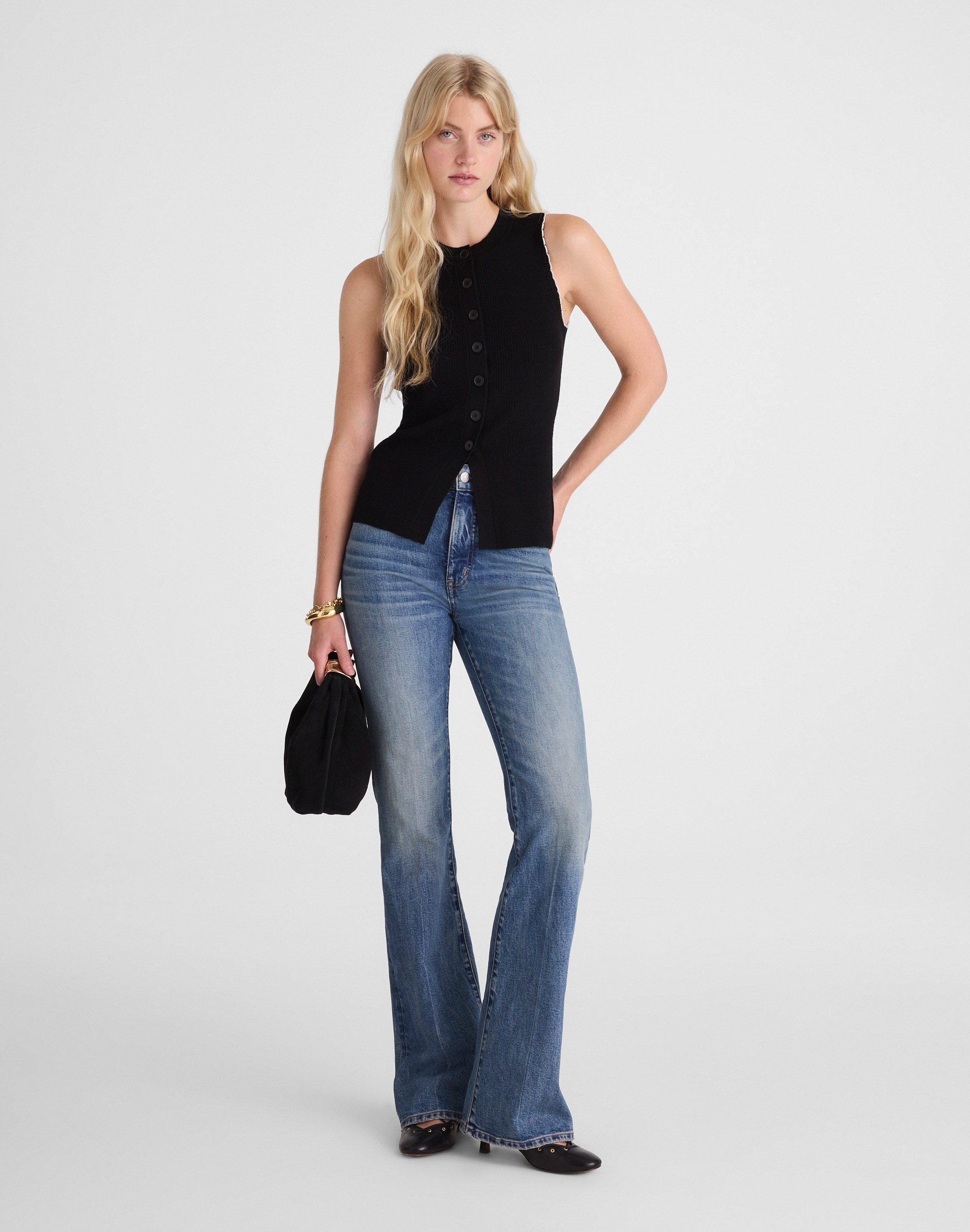 Button-Front Sweater Vest Merino-Blend