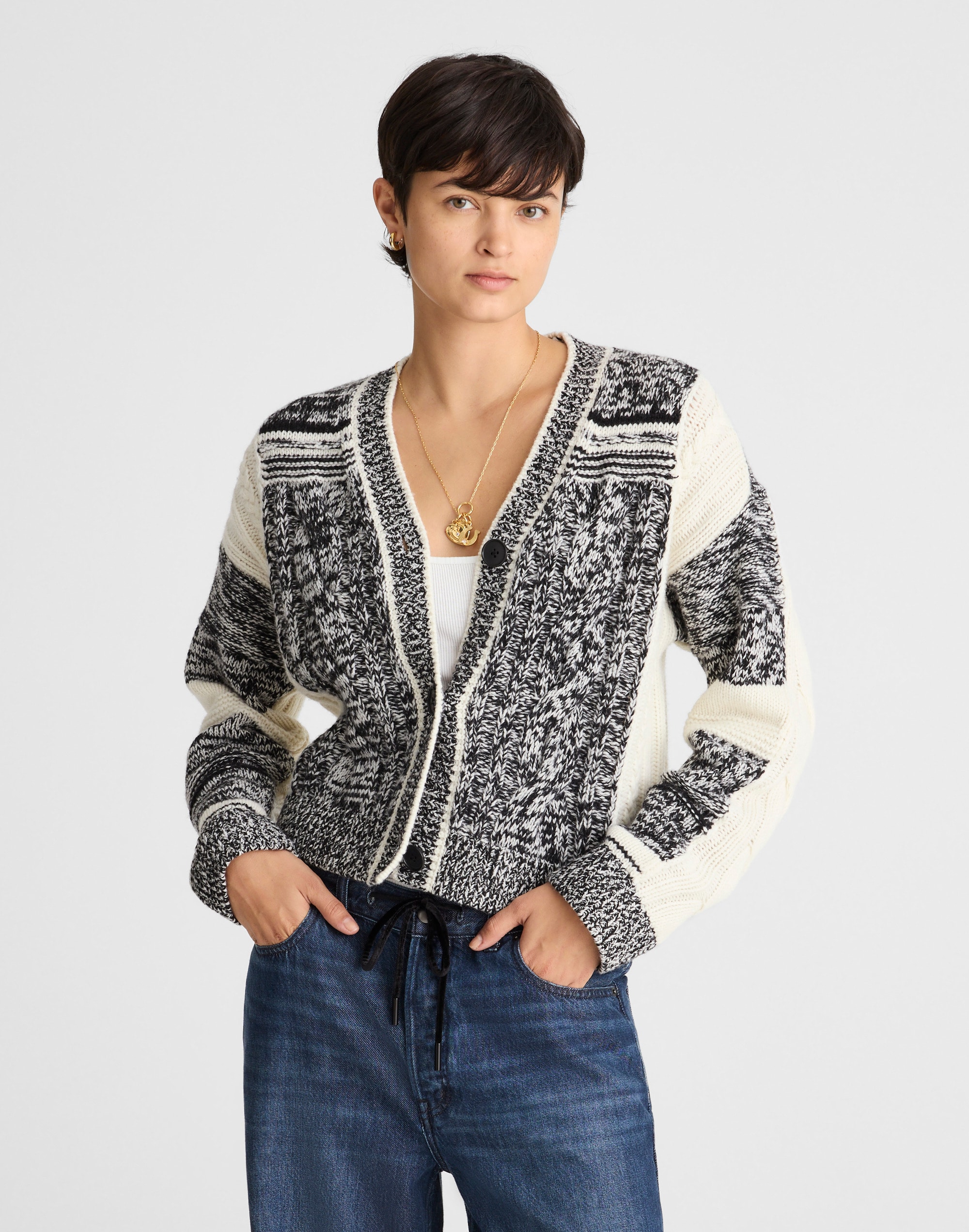 marled patchwork cardigan