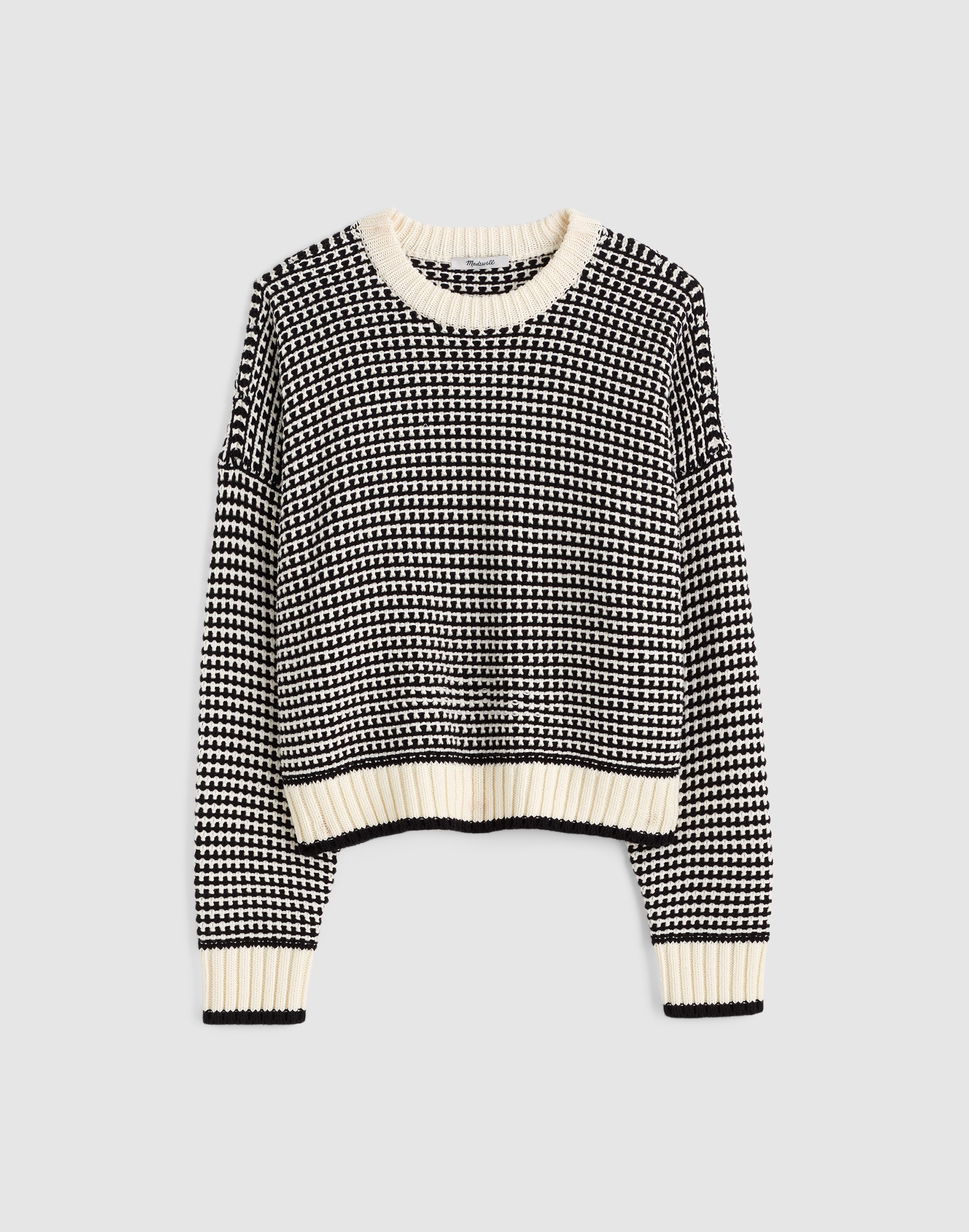 Textured-Stitch Crewneck Sweater in 100% Cotton