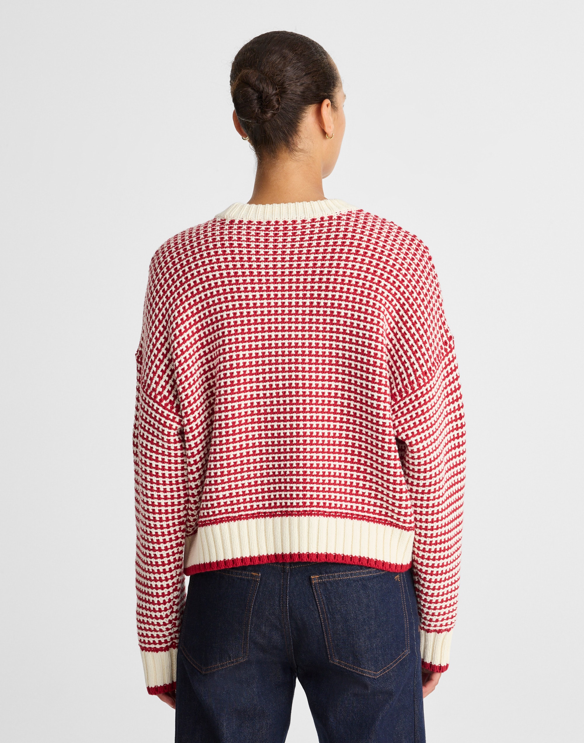 Textured-Stitch Crewneck Sweater 100% Cotton