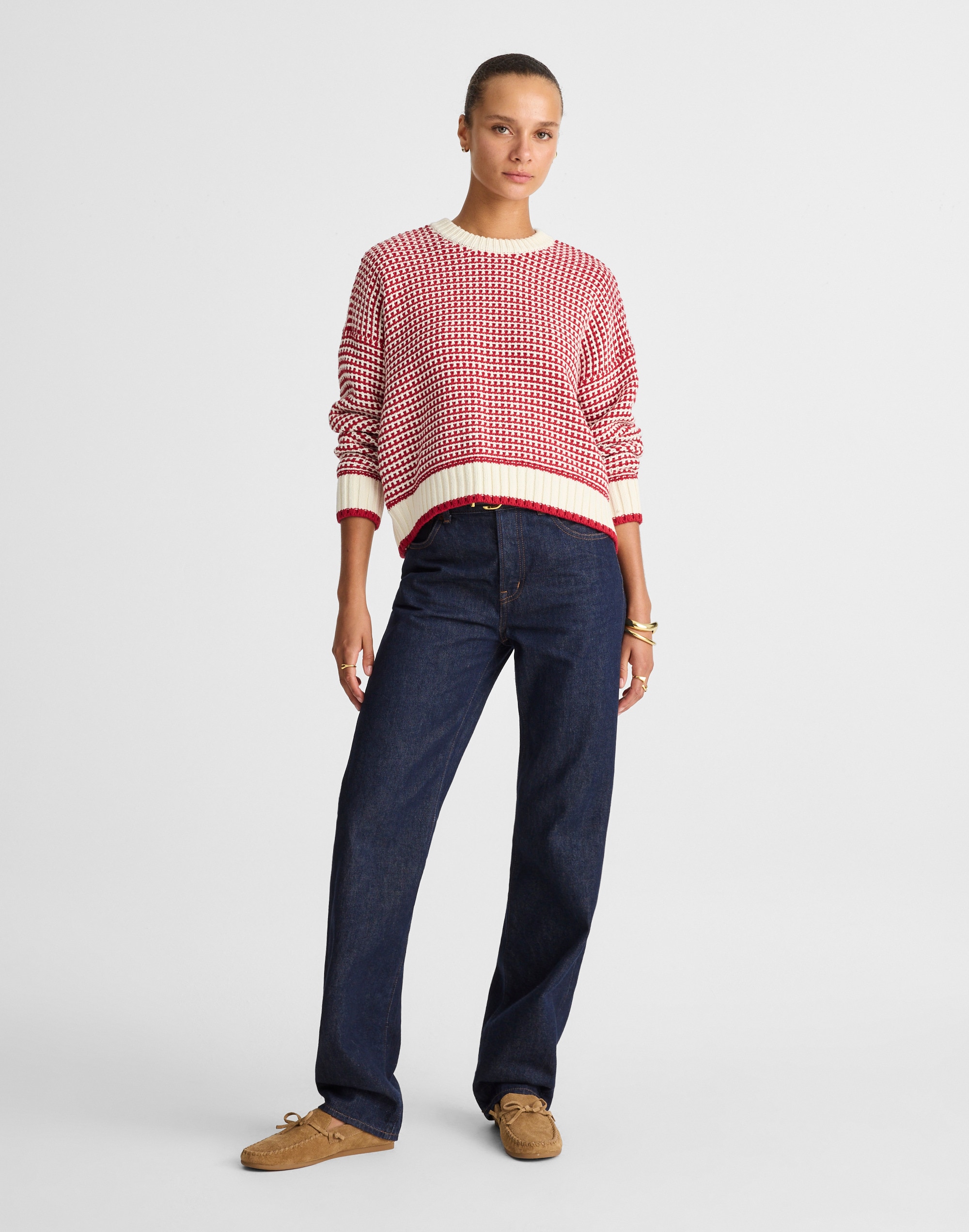 Textured-Stitch Crewneck Sweater 100% Cotton