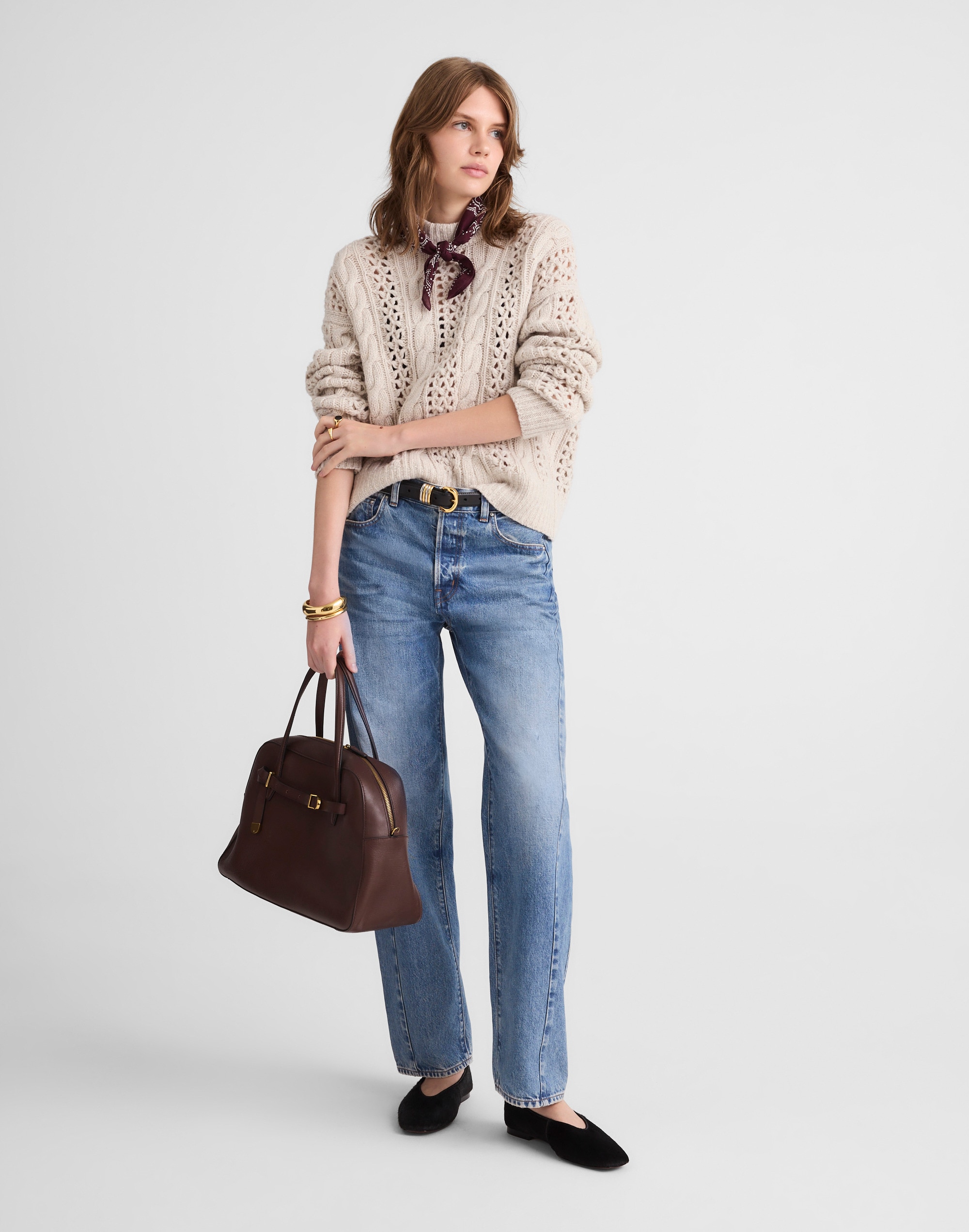 Marled Cable-Knit Sweater