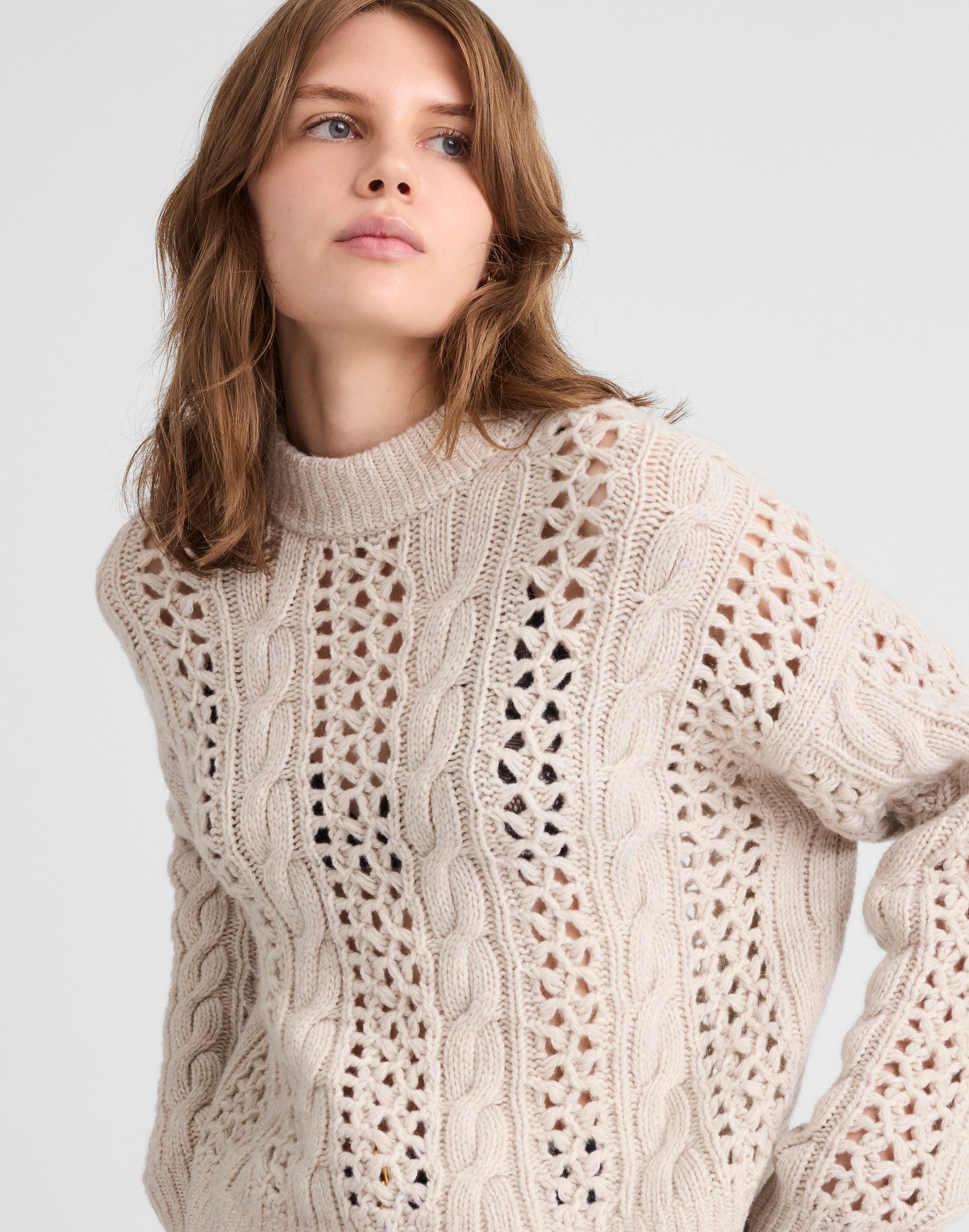 Marled Cable-Knit Sweater