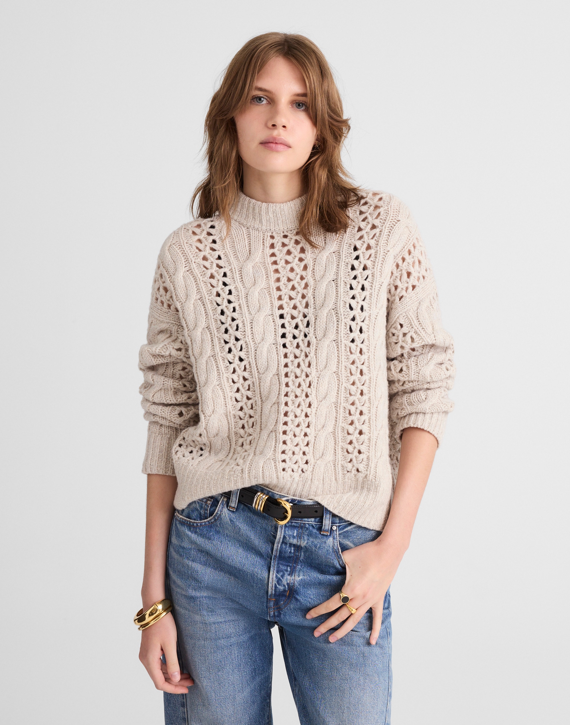 Madewell Marled Cable-knit Sweater In Neutral