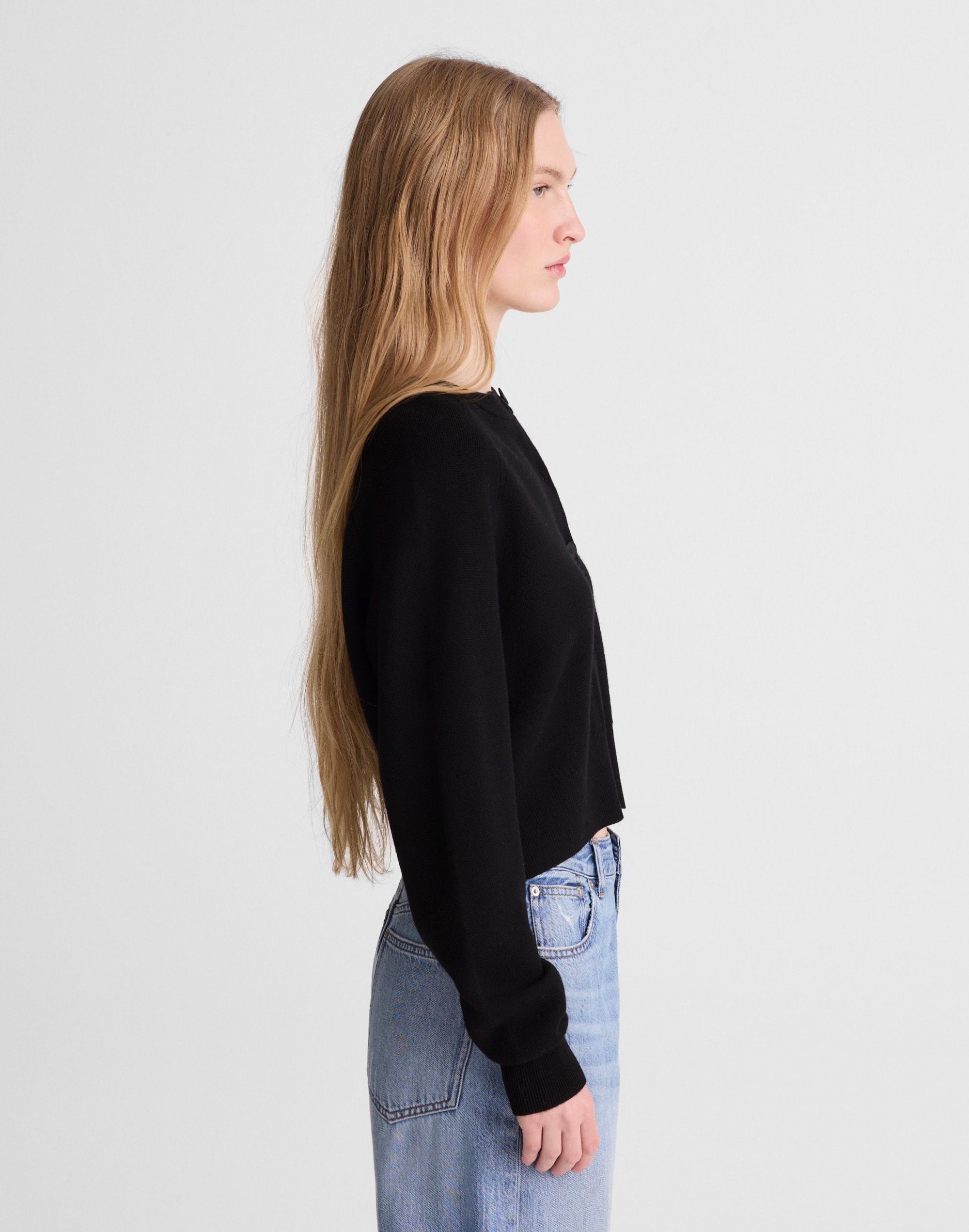 Raglan-Sleeve Cropped Cardigan in Merino Wool