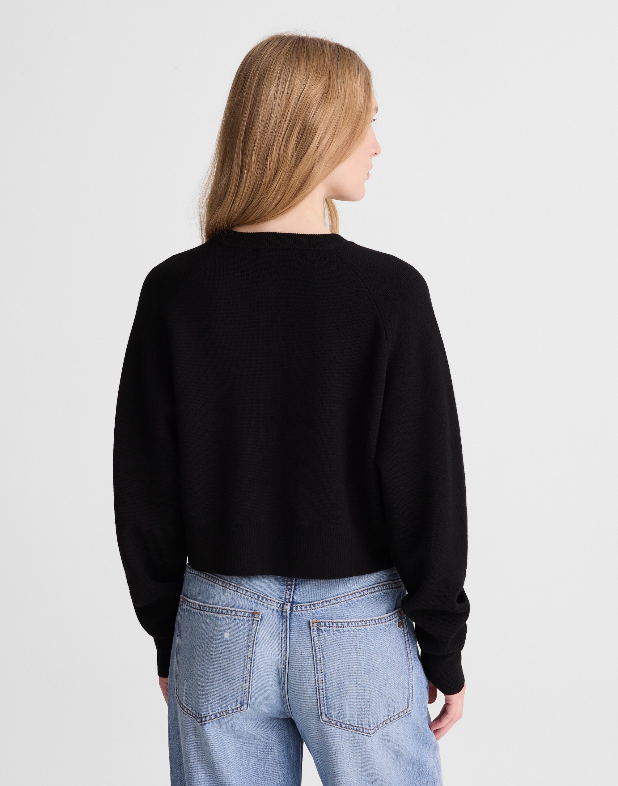 Raglan-Sleeve Cropped Cardigan in Merino Wool