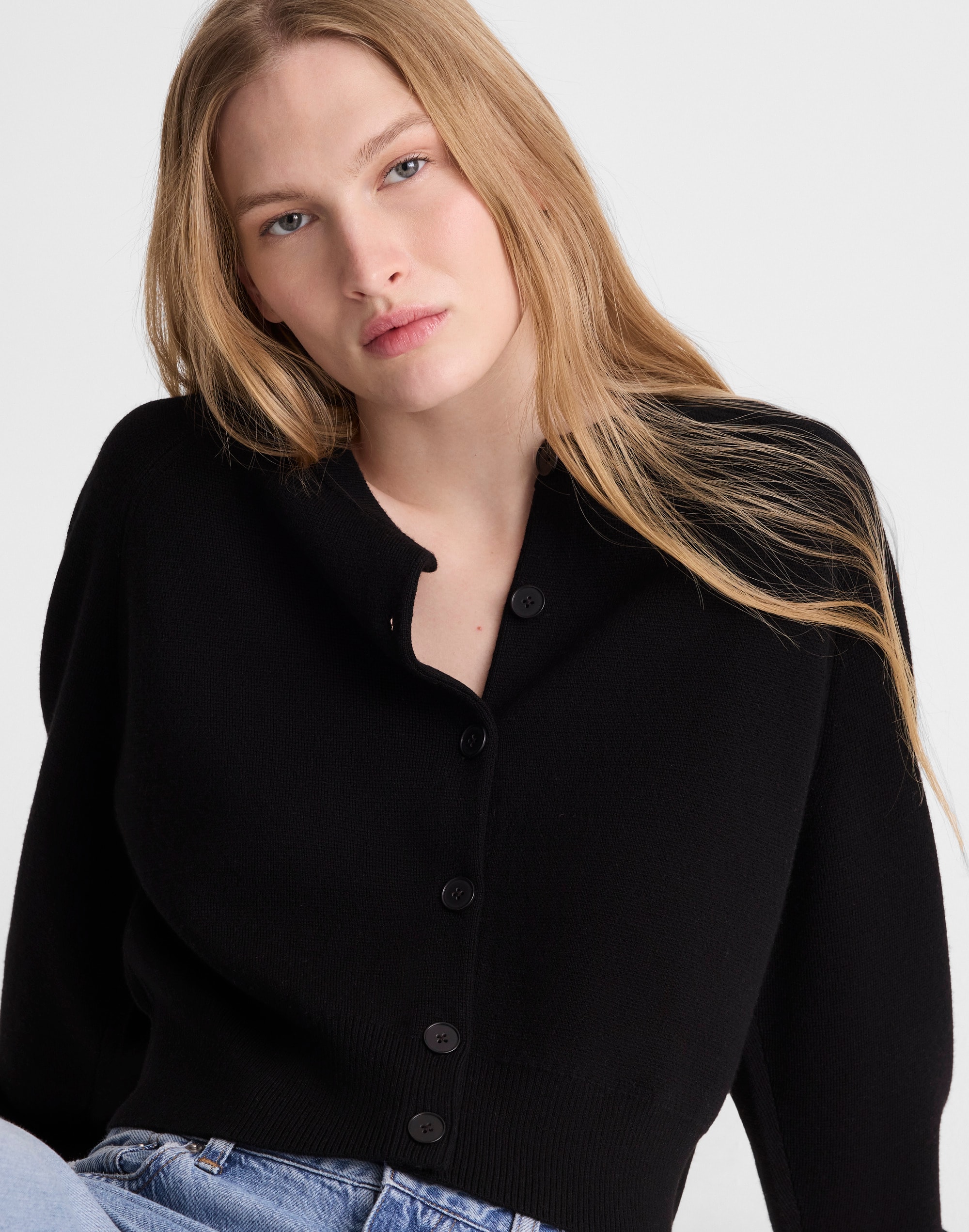 Raglan-Sleeve Cropped Cardigan in Merino Wool