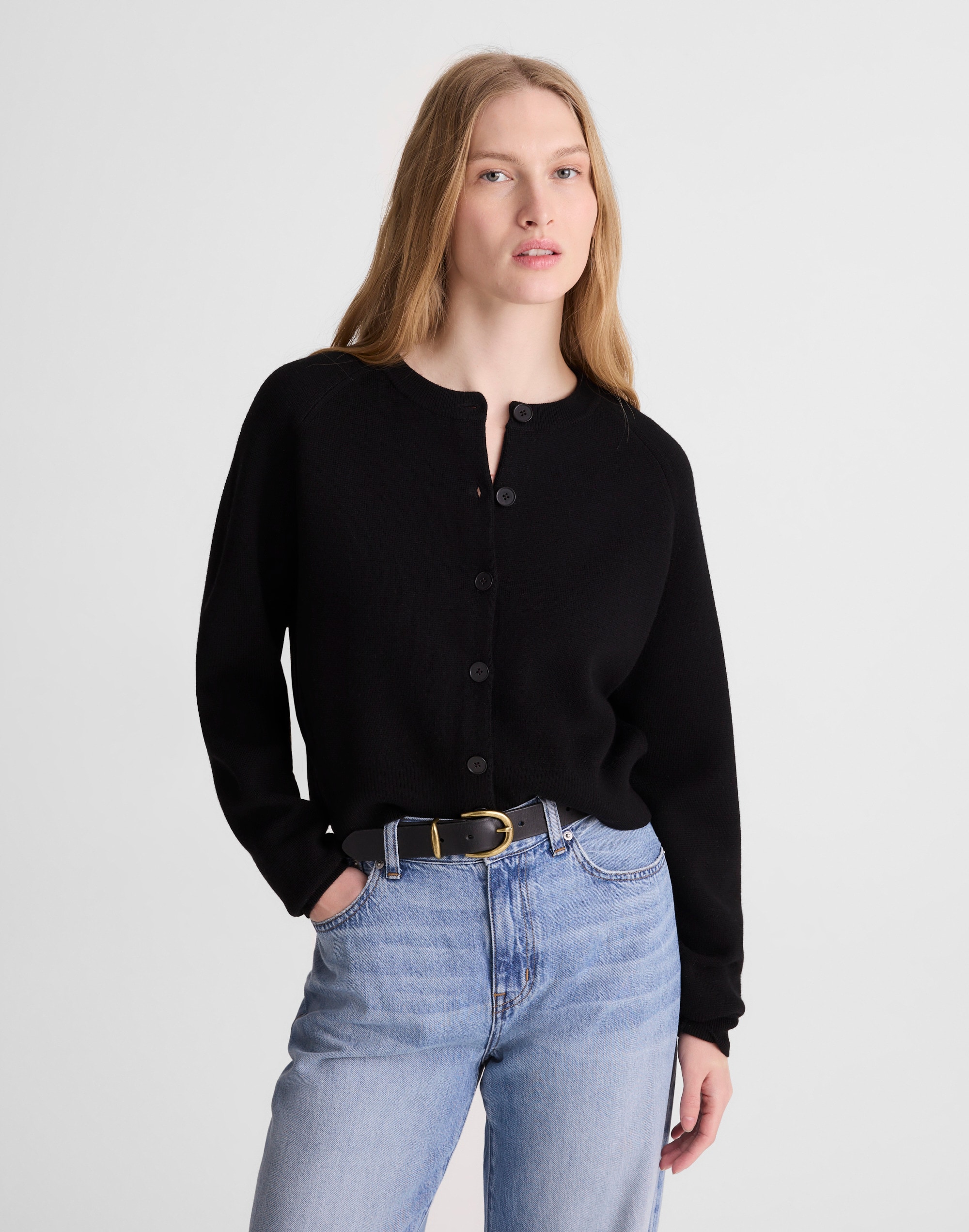 Raglan-Sleeve Cropped Cardigan in Merino Wool