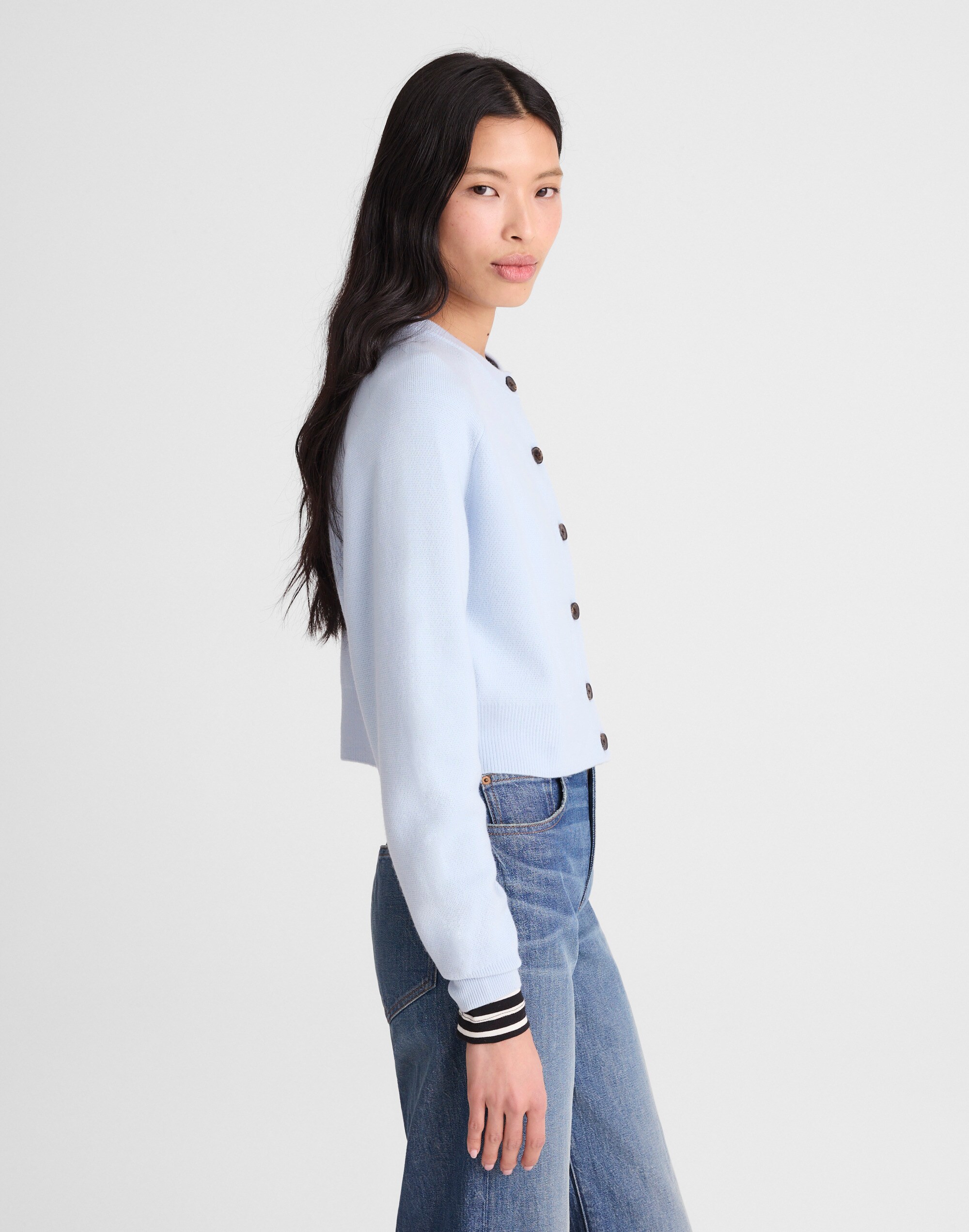 Raglan-Sleeve Cropped Cardigan in Merino Wool