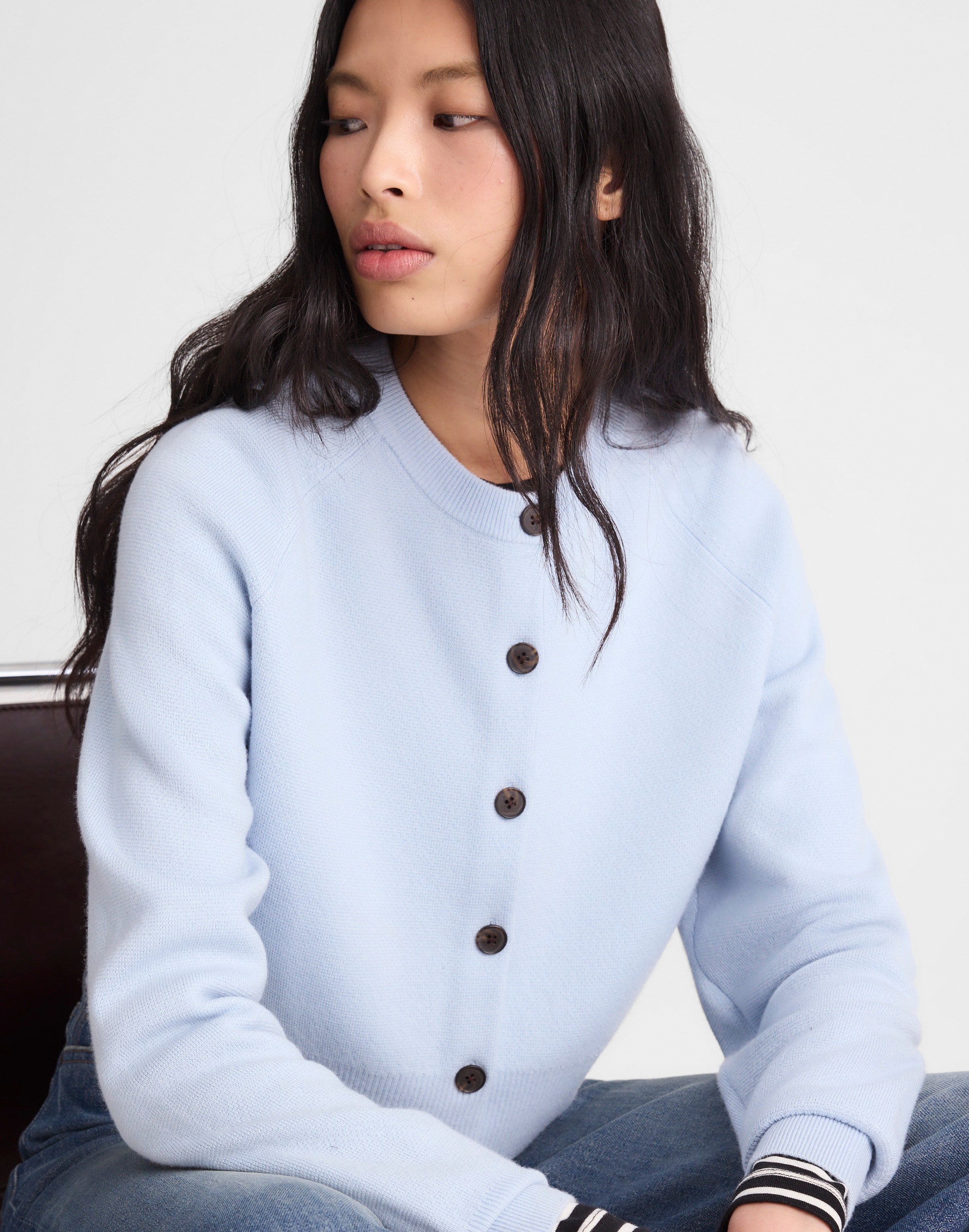 Raglan-Sleeve Cropped Cardigan in Merino Wool