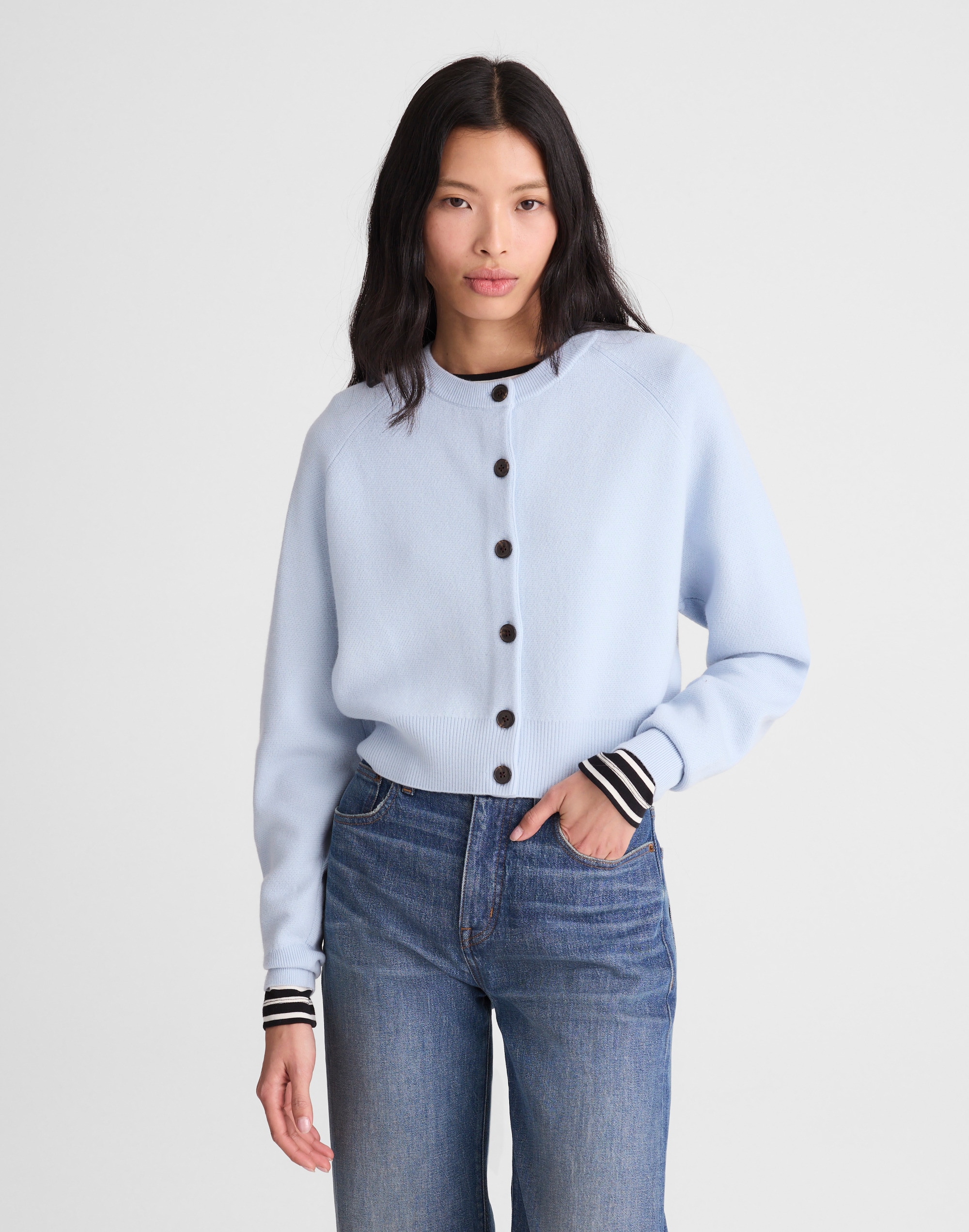 Raglan-Sleeve Cropped Cardigan in Merino Wool