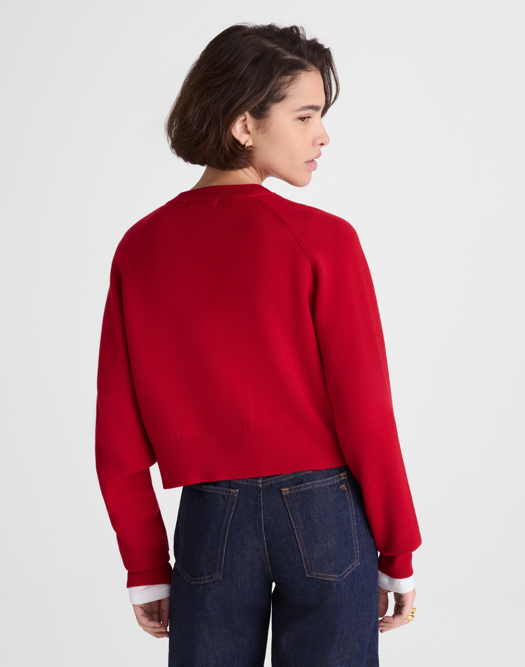 Raglan-Sleeve Cropped Cardigan Merino Wool