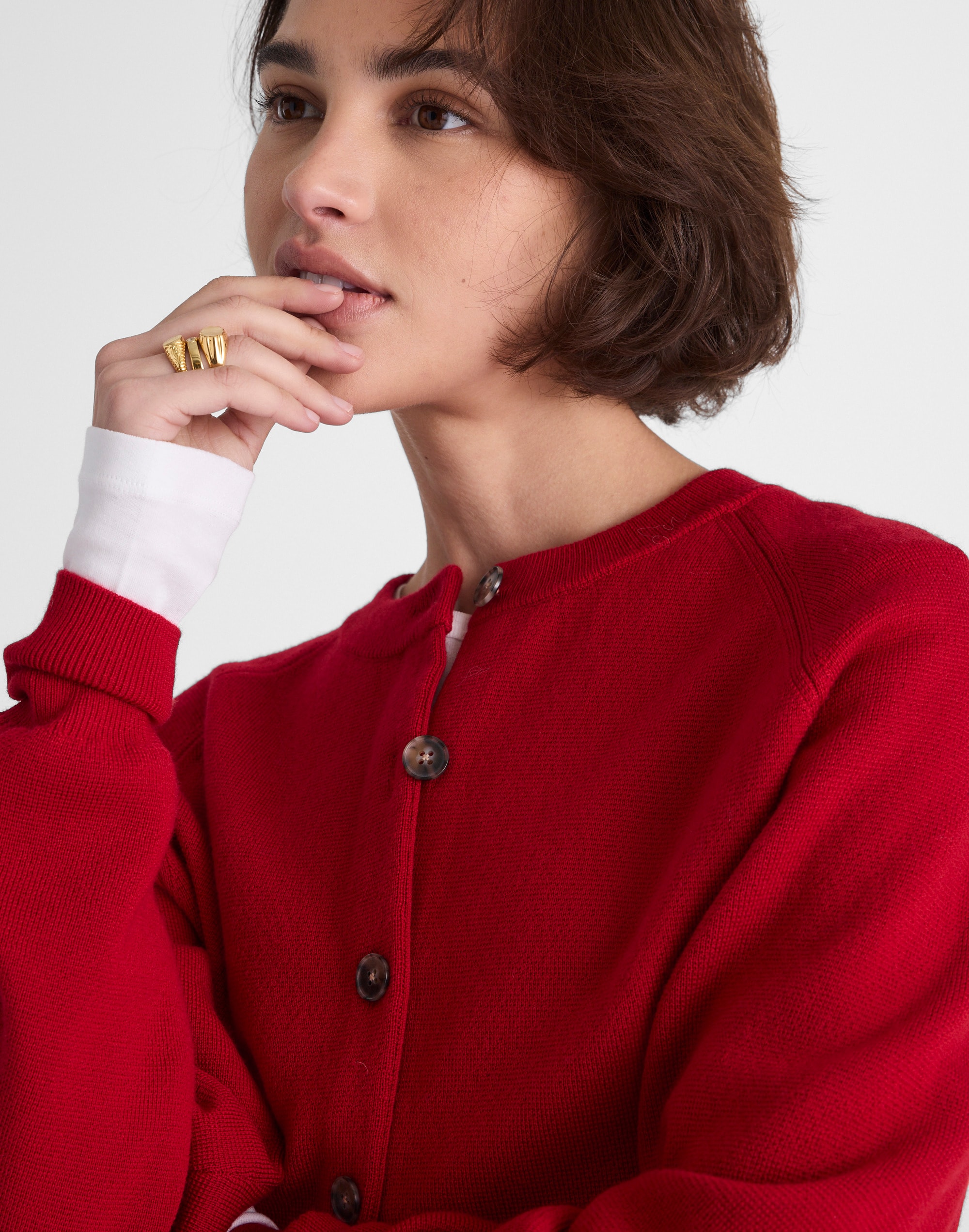 Raglan-Sleeve Cropped Cardigan Merino Wool