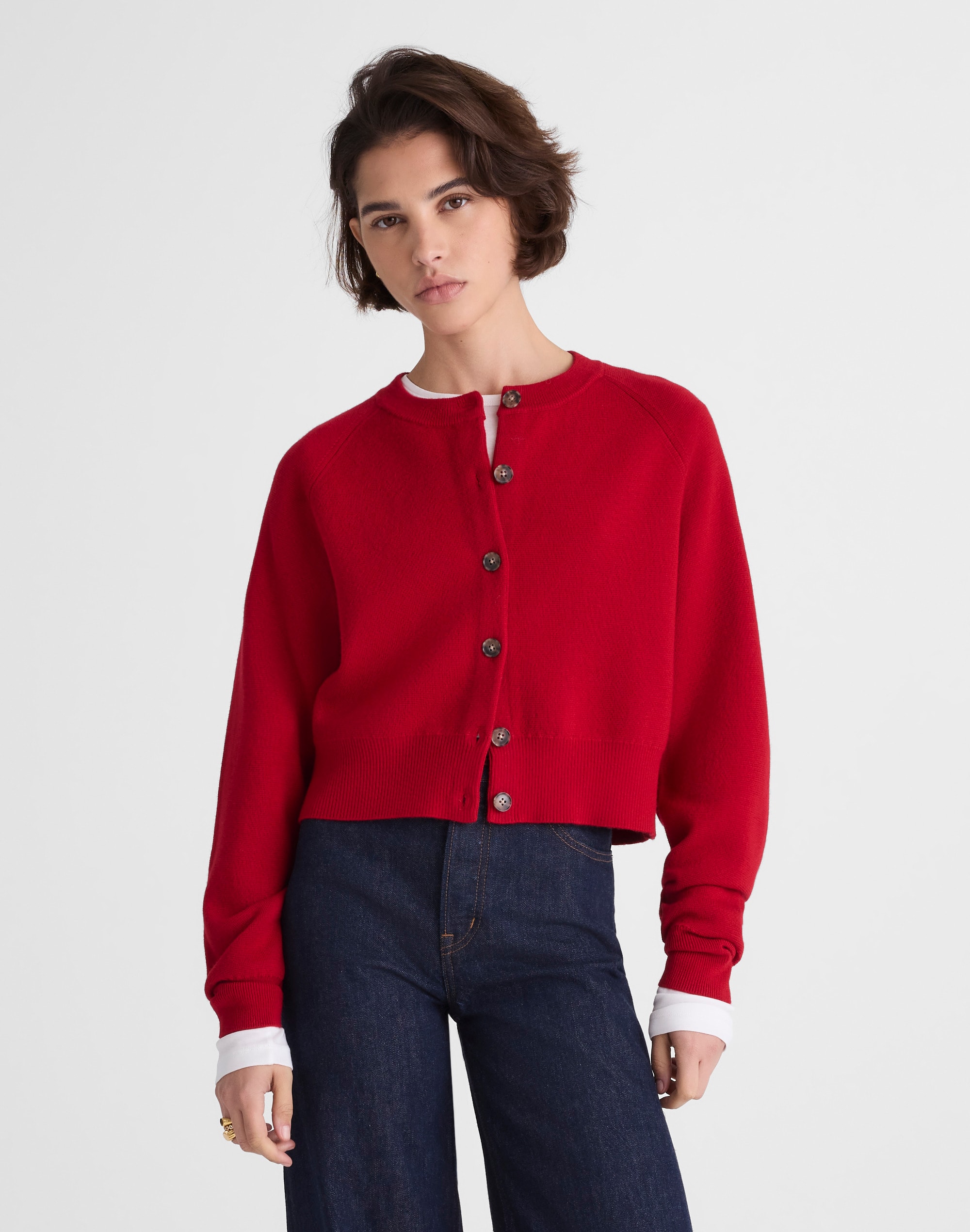 Madewell Raglan-sleeve Cropped Cardigan In Red