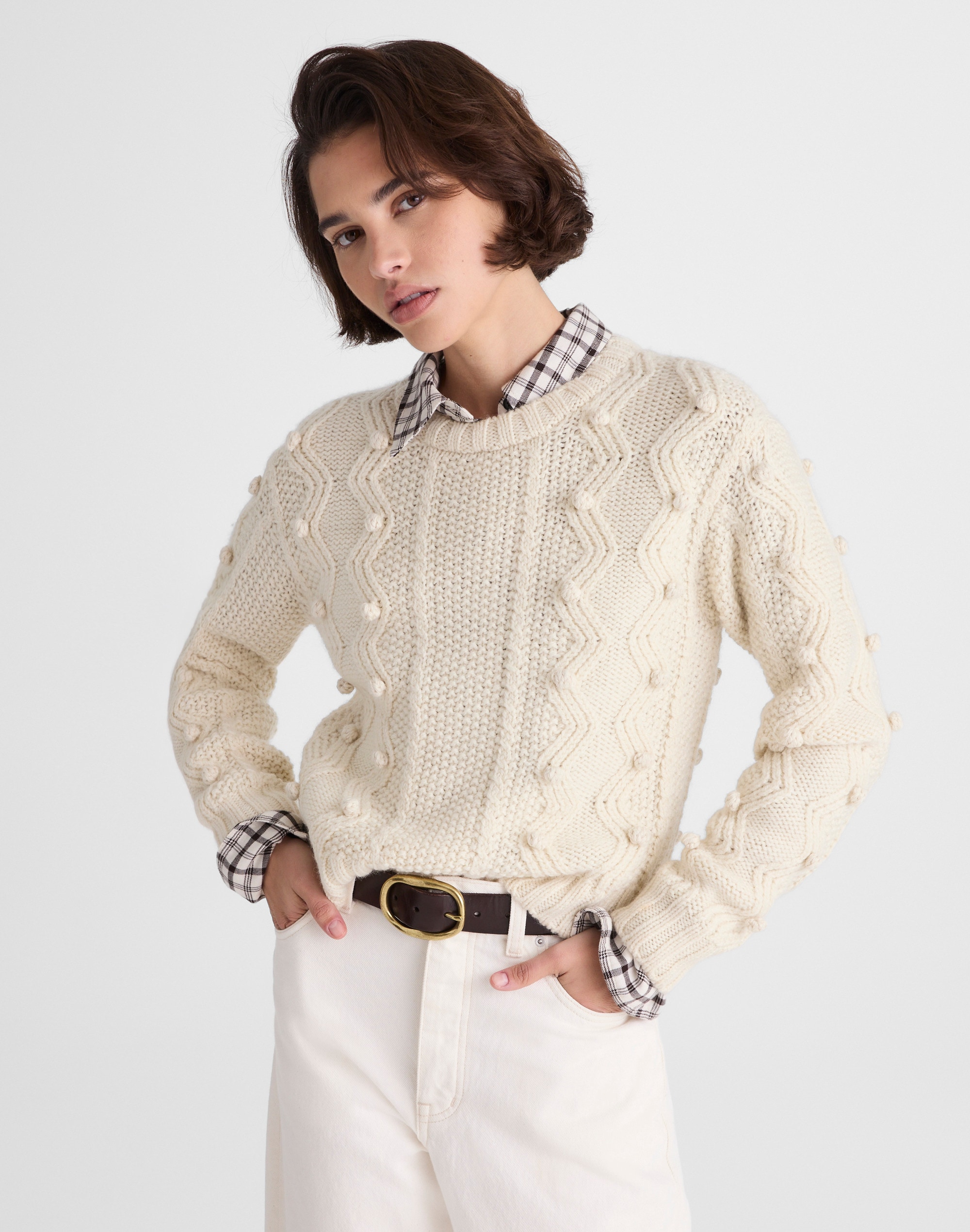 Madewell Mix-stitched Crewneck Sweater In Neutral