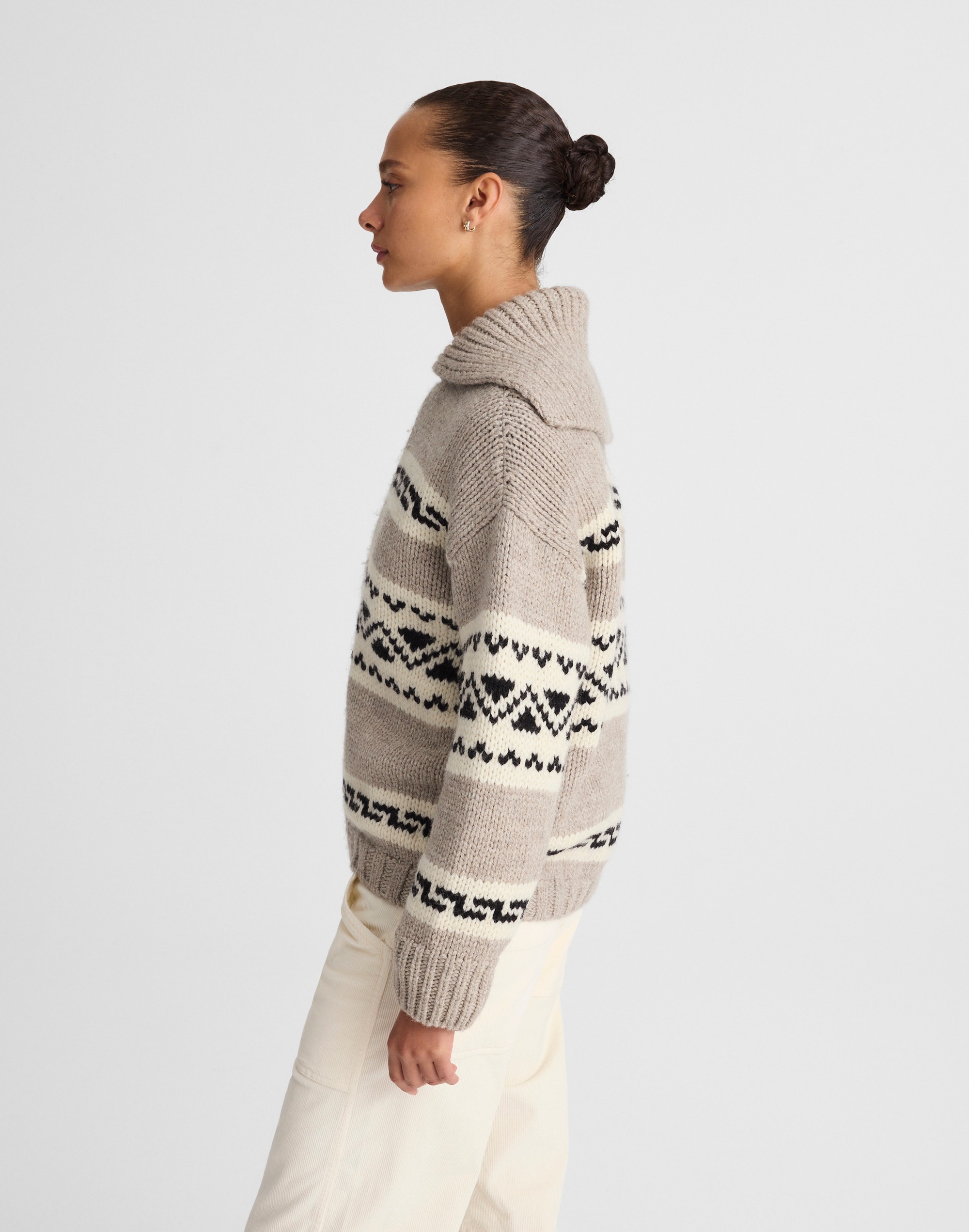 Fair Isle Zip-Front Cardigan Jacket in Wool