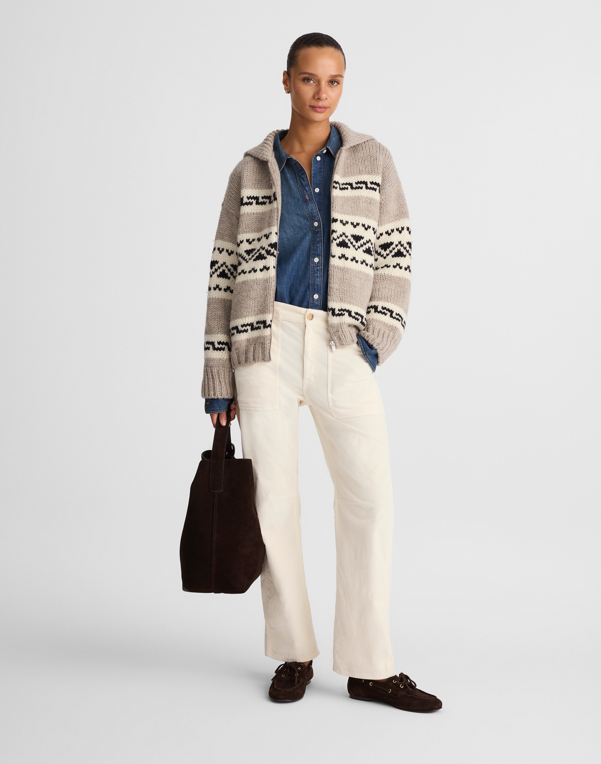 Fair Isle Zip-Front Cardigan Jacket in Wool