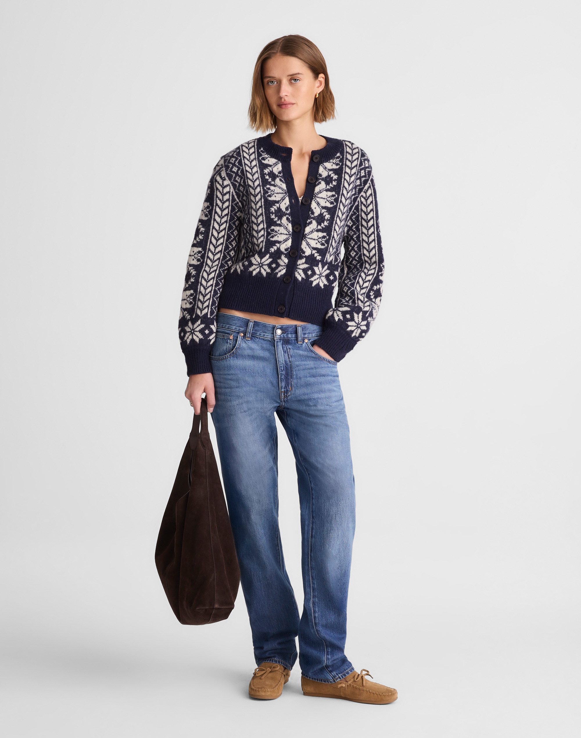 Madewell Fair Isle Wool Cardigan Jacket In Black