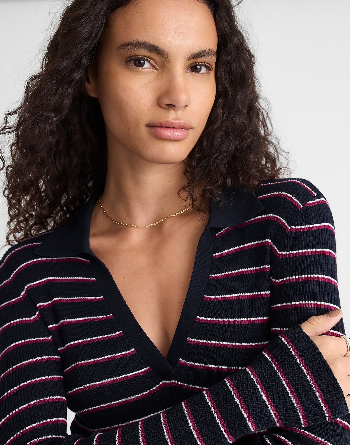 Johnny-Collar Sweater in Merino-Silk Blend
