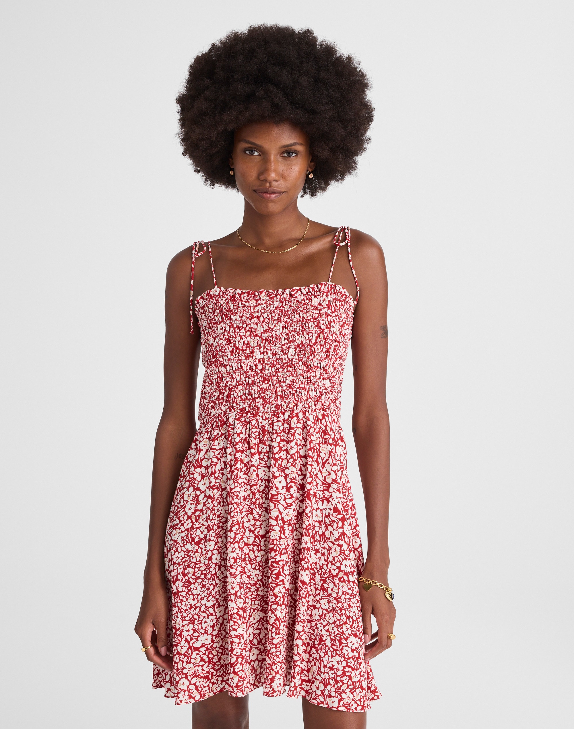 tie shoulder mini dress in floral