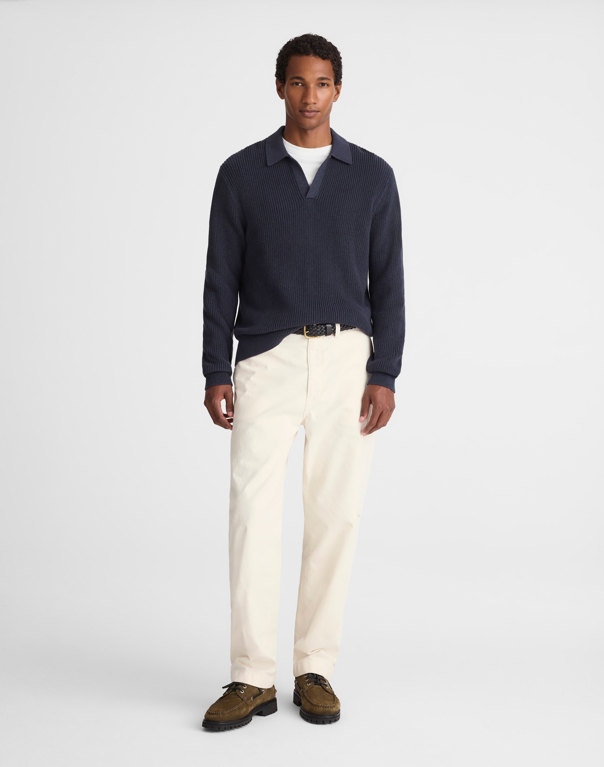 Shaker-Stitch Sweater Polo