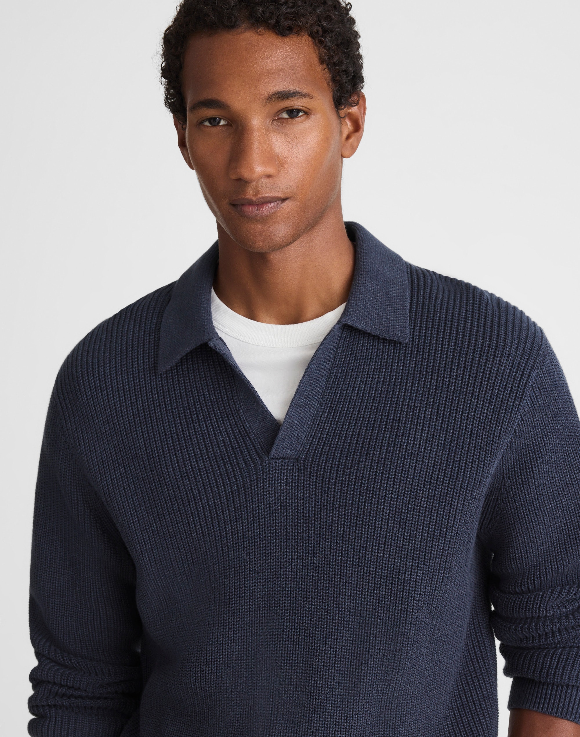 Shaker-Stitch Sweater Polo