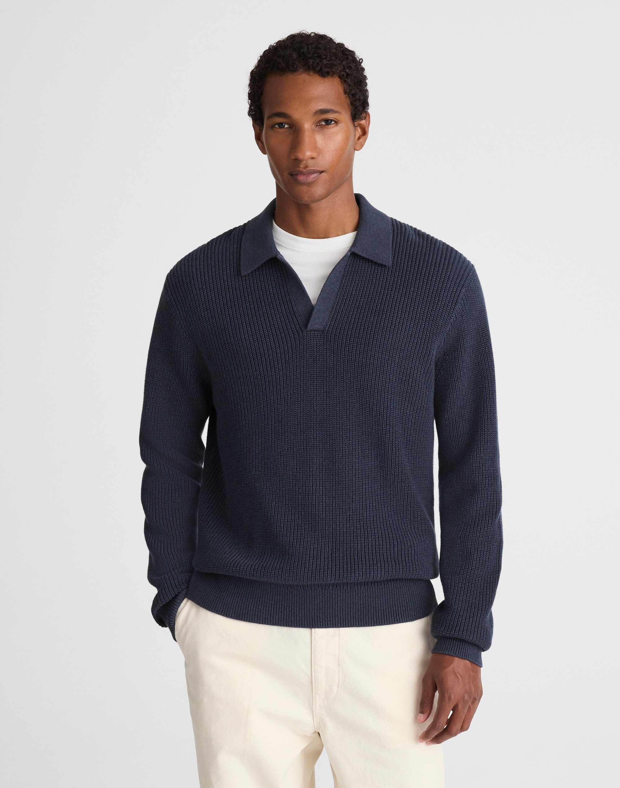 Shaker-Stitch Sweater Polo