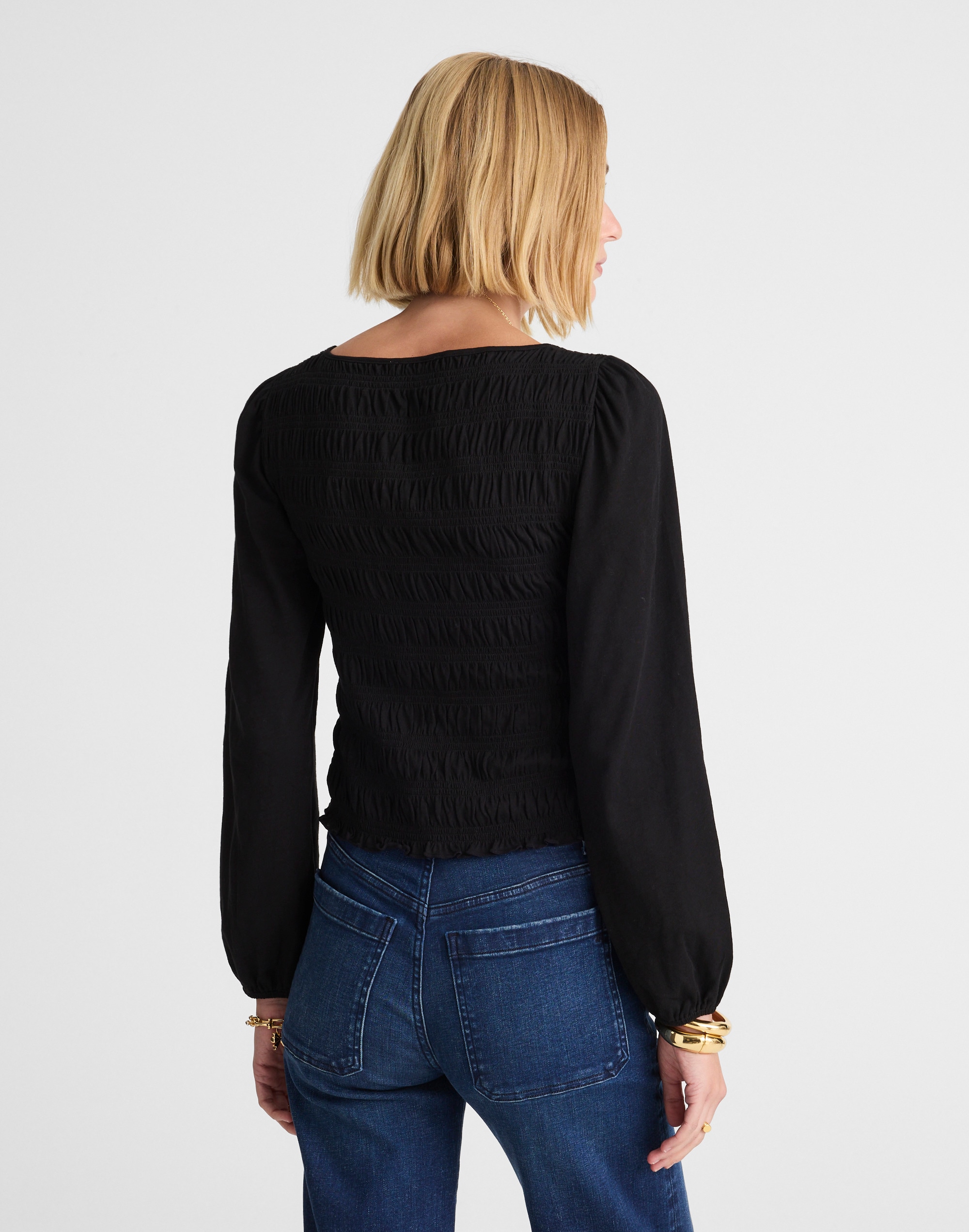 Smocked Boatneck Top